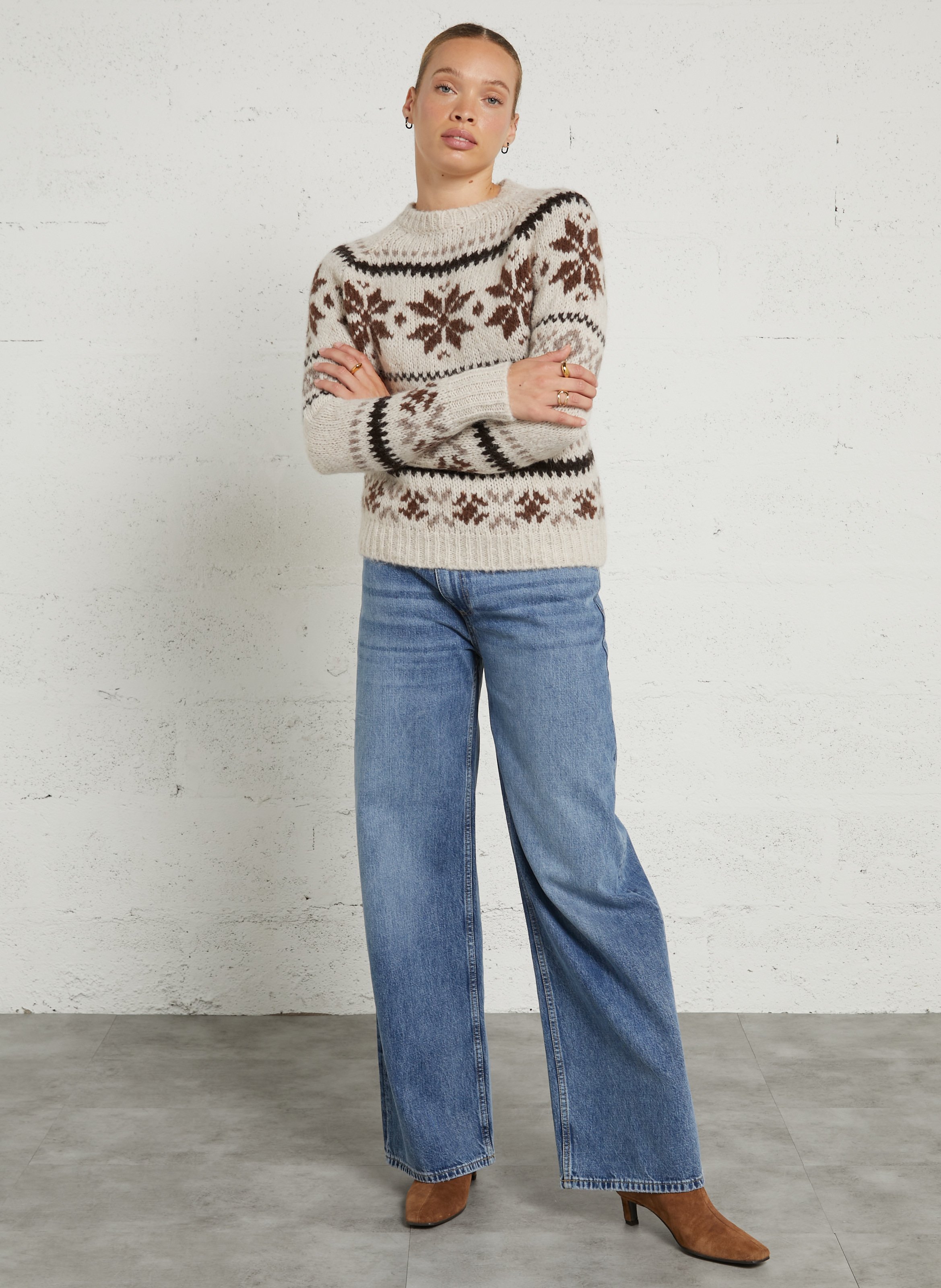 Oversize-Strickpullover mit Rundhalsausschnitt HARTFORD Beige