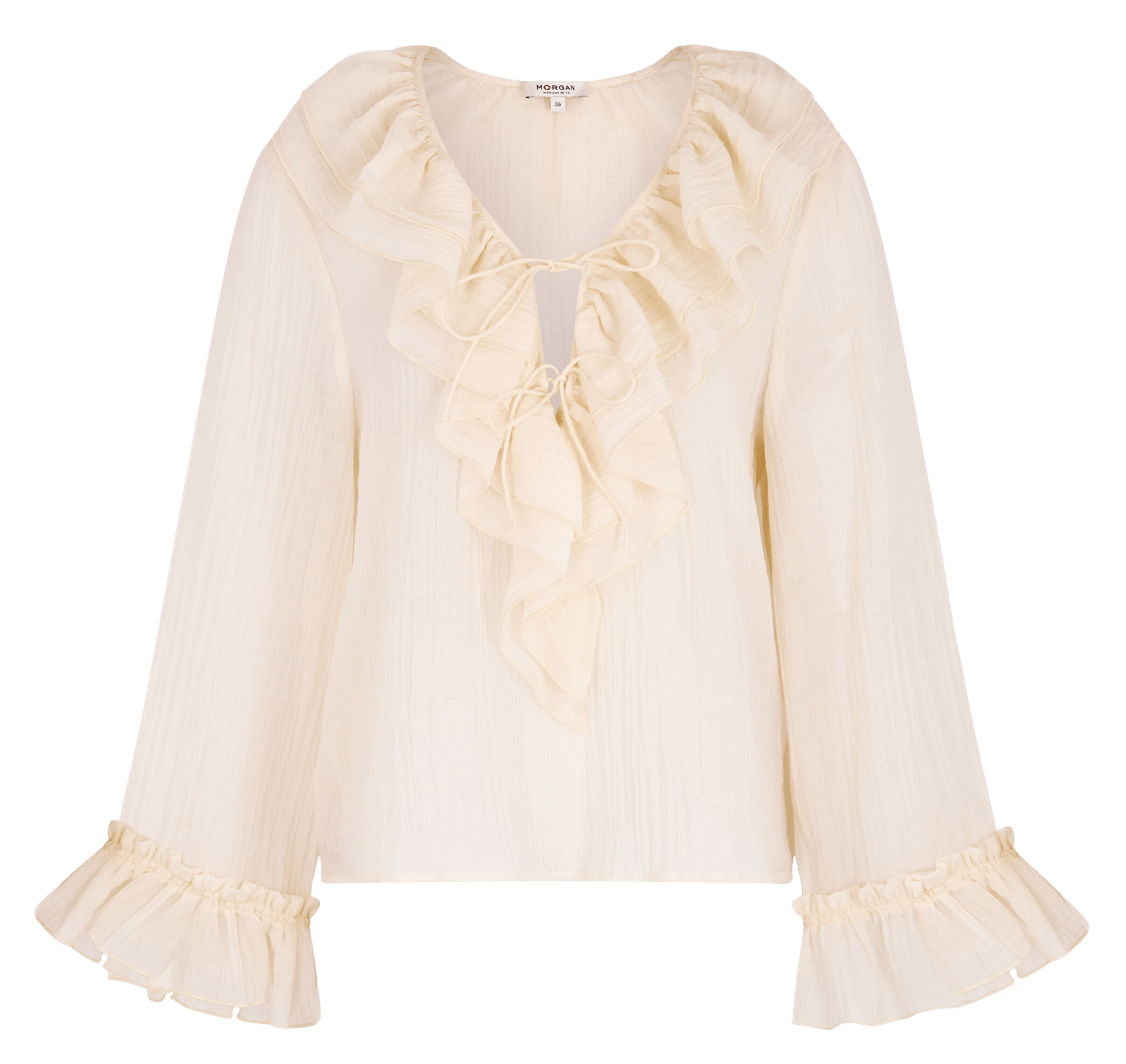 Blouse met V-hals en volants MORGAN Beige