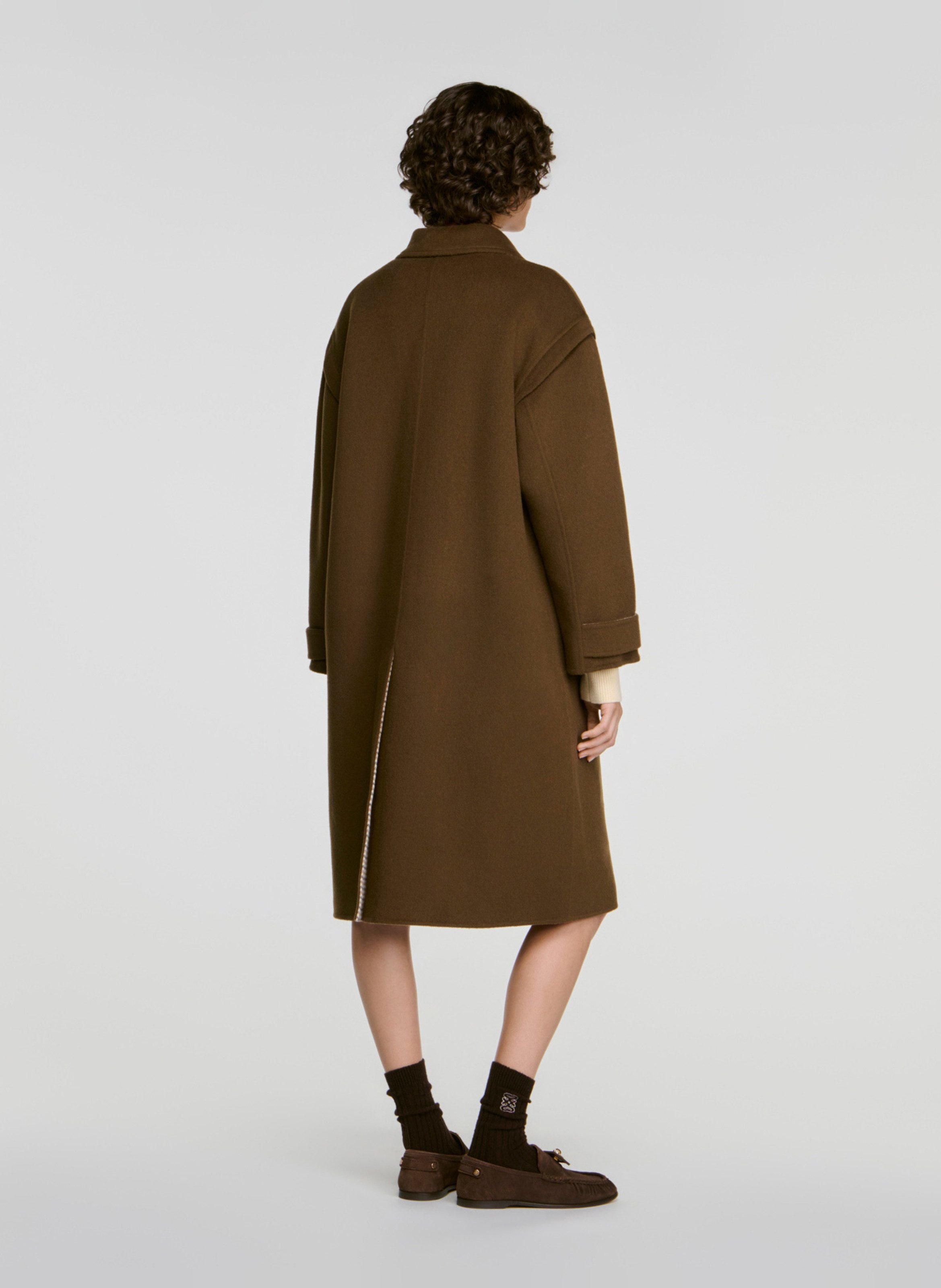 Manteau long ample zippé uni SANDRO Kaki