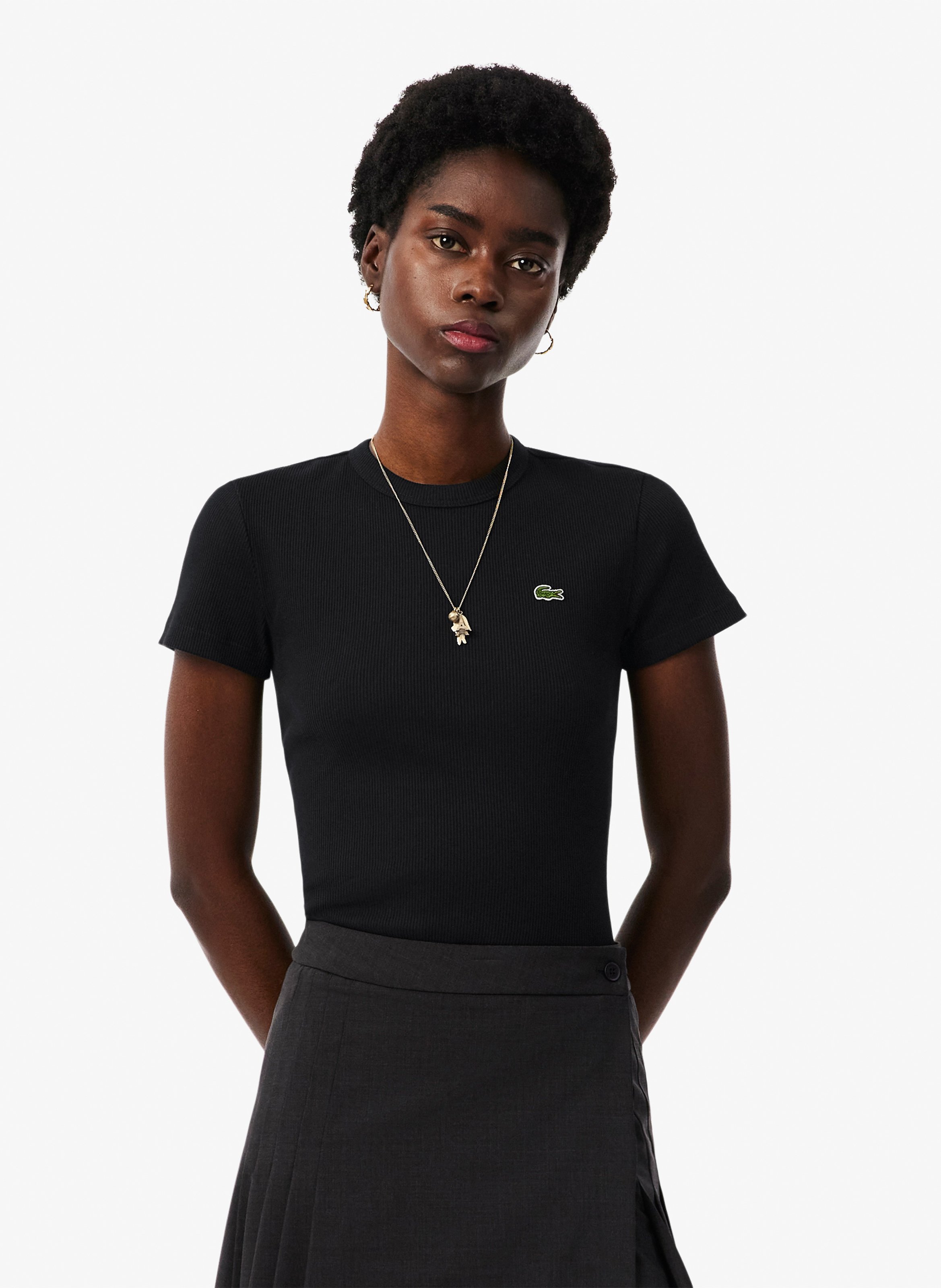 Tee-shirt moulant col rond en coton LACOSTE
