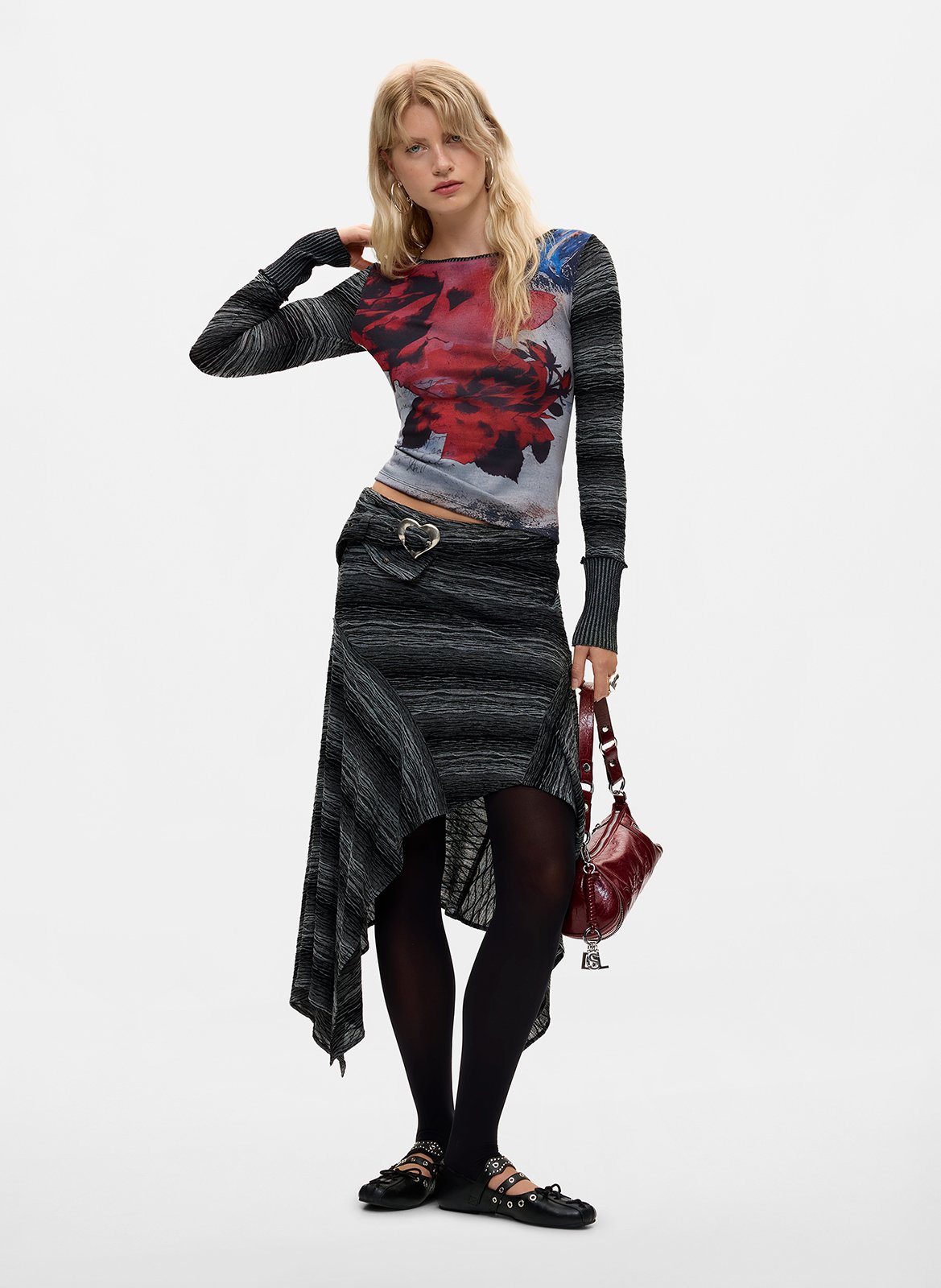 Fitted boat neck printed T-shirt DESIGUAL Black