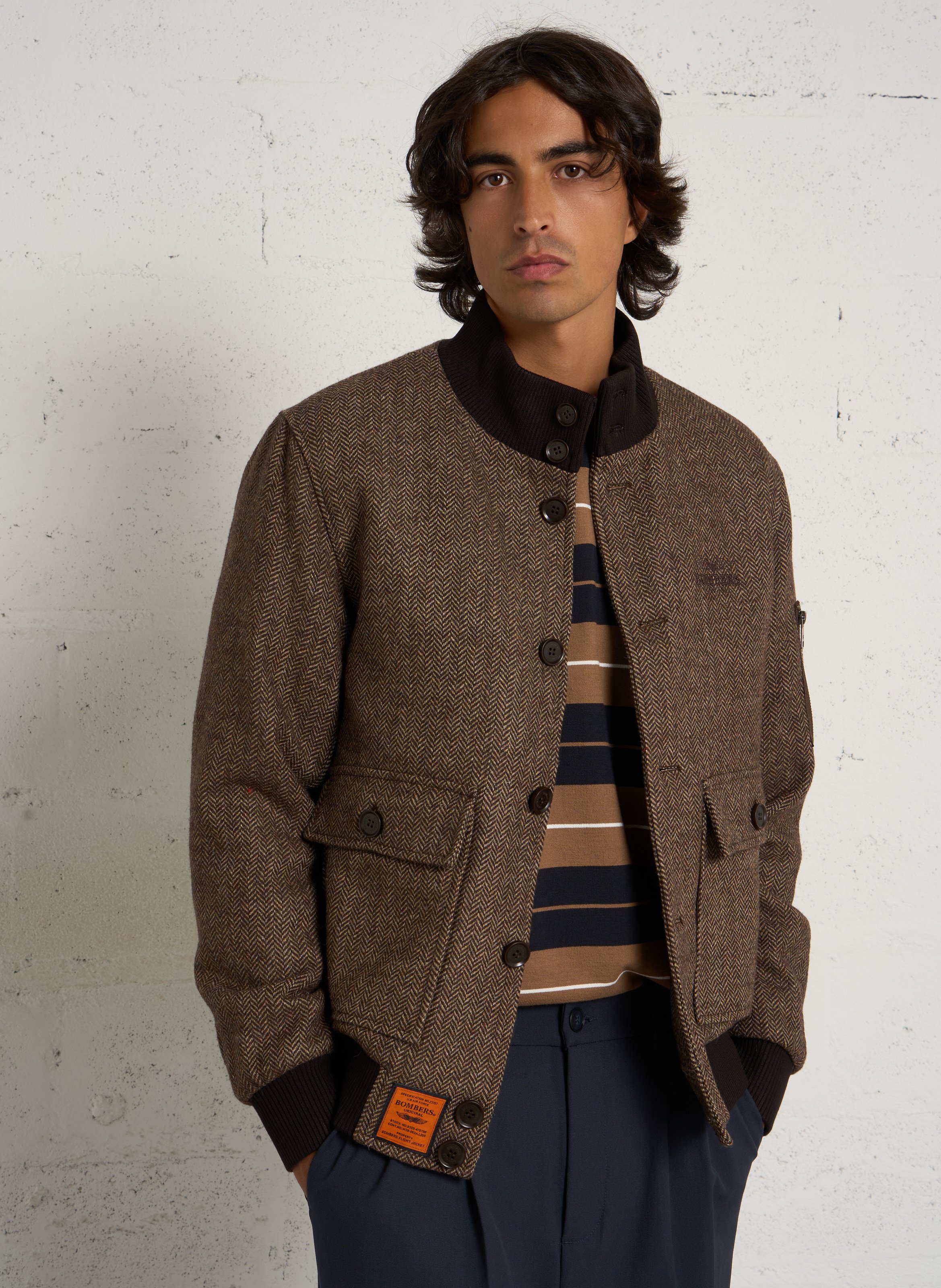 Blouson col montant à chevrons BOMBERS ORIGINAL Marron