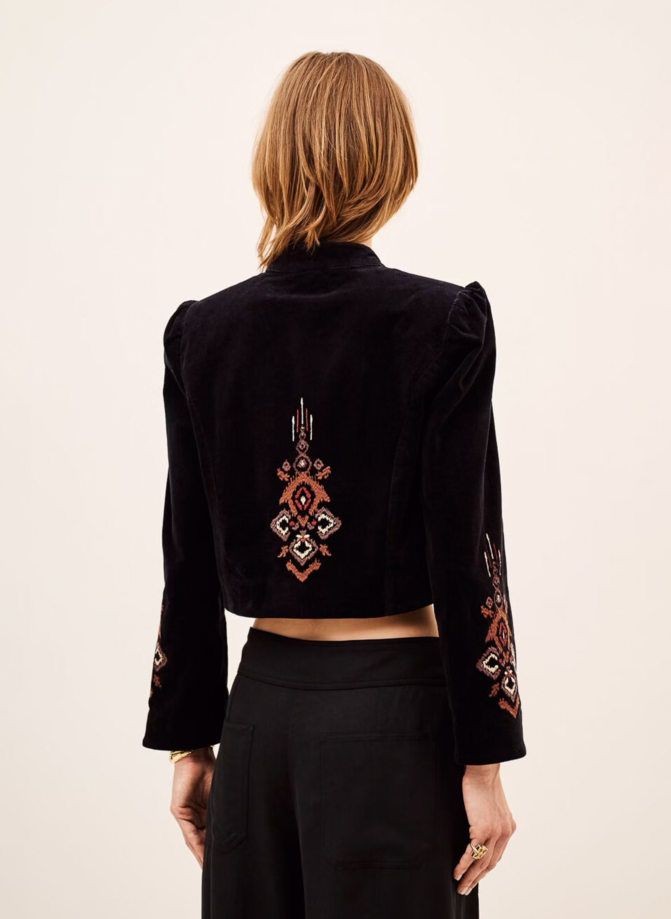 Veste courte col officier brodée en coton mélangé BA&SH Noir