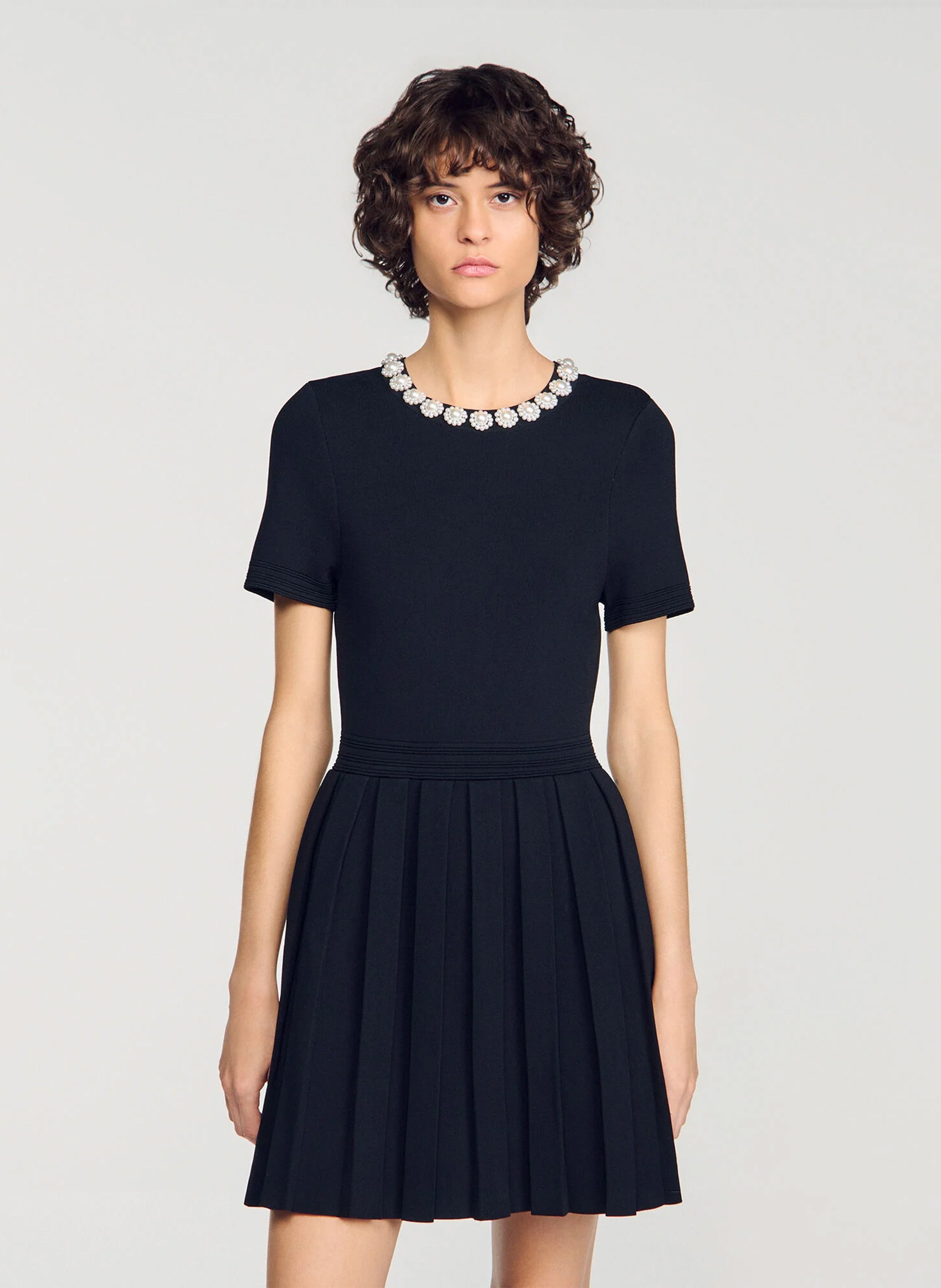 Robe courte à col bijou SANDRO Noir