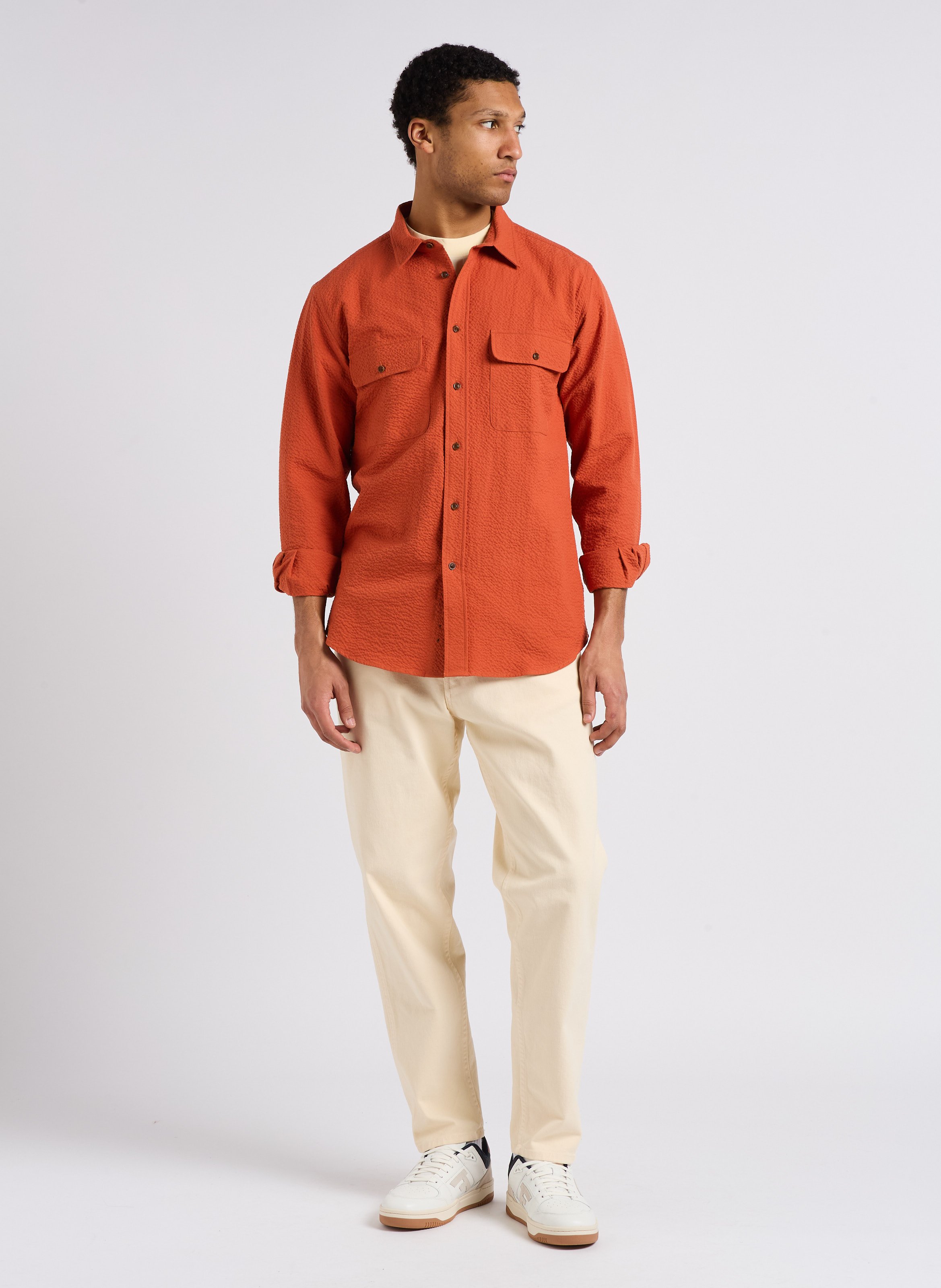 Chemise col classique texturée en coton HOMECORE Orange