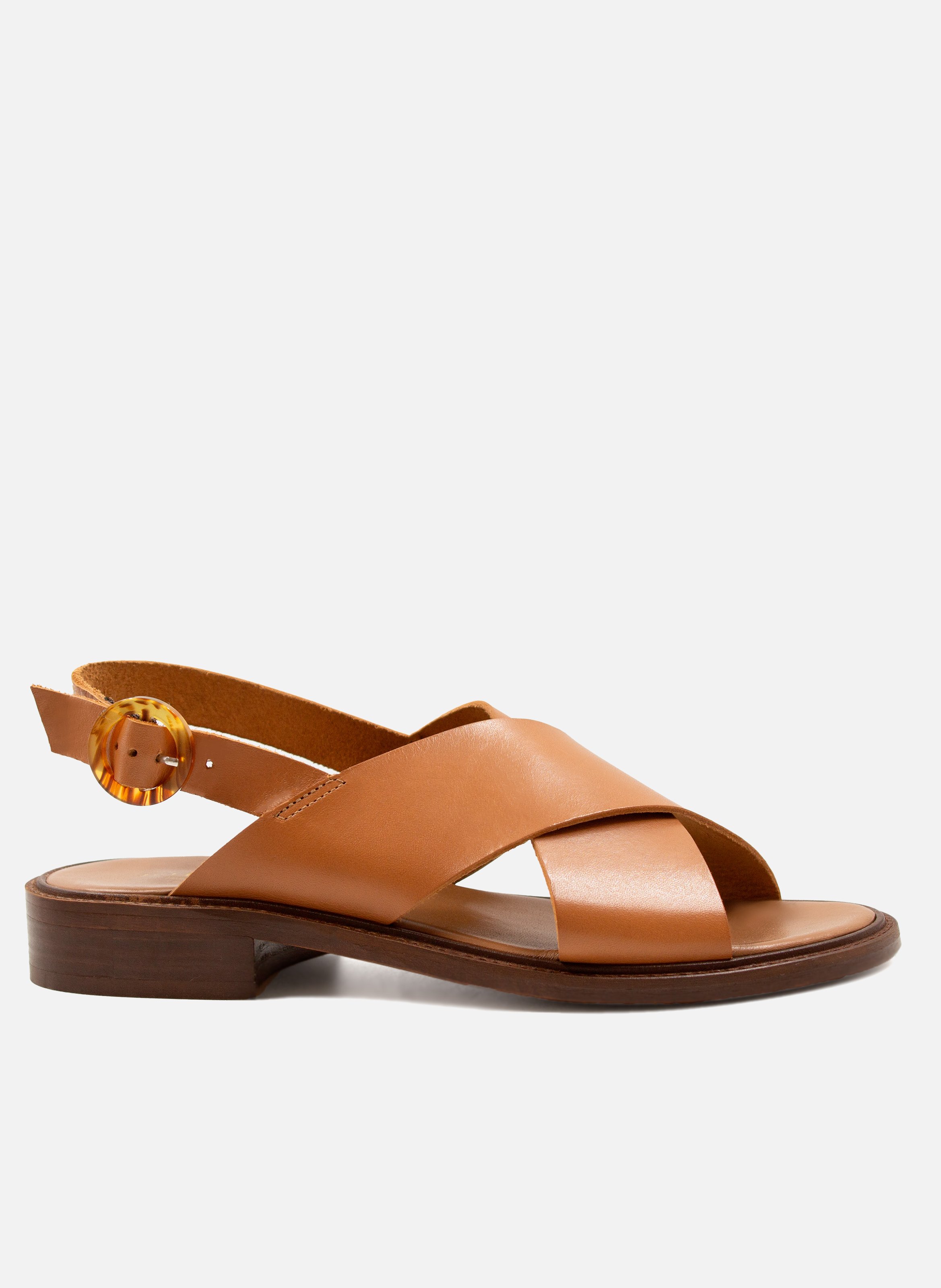 Flat sandals with tortoiseshell buckle in smooth leather JULES & JENN