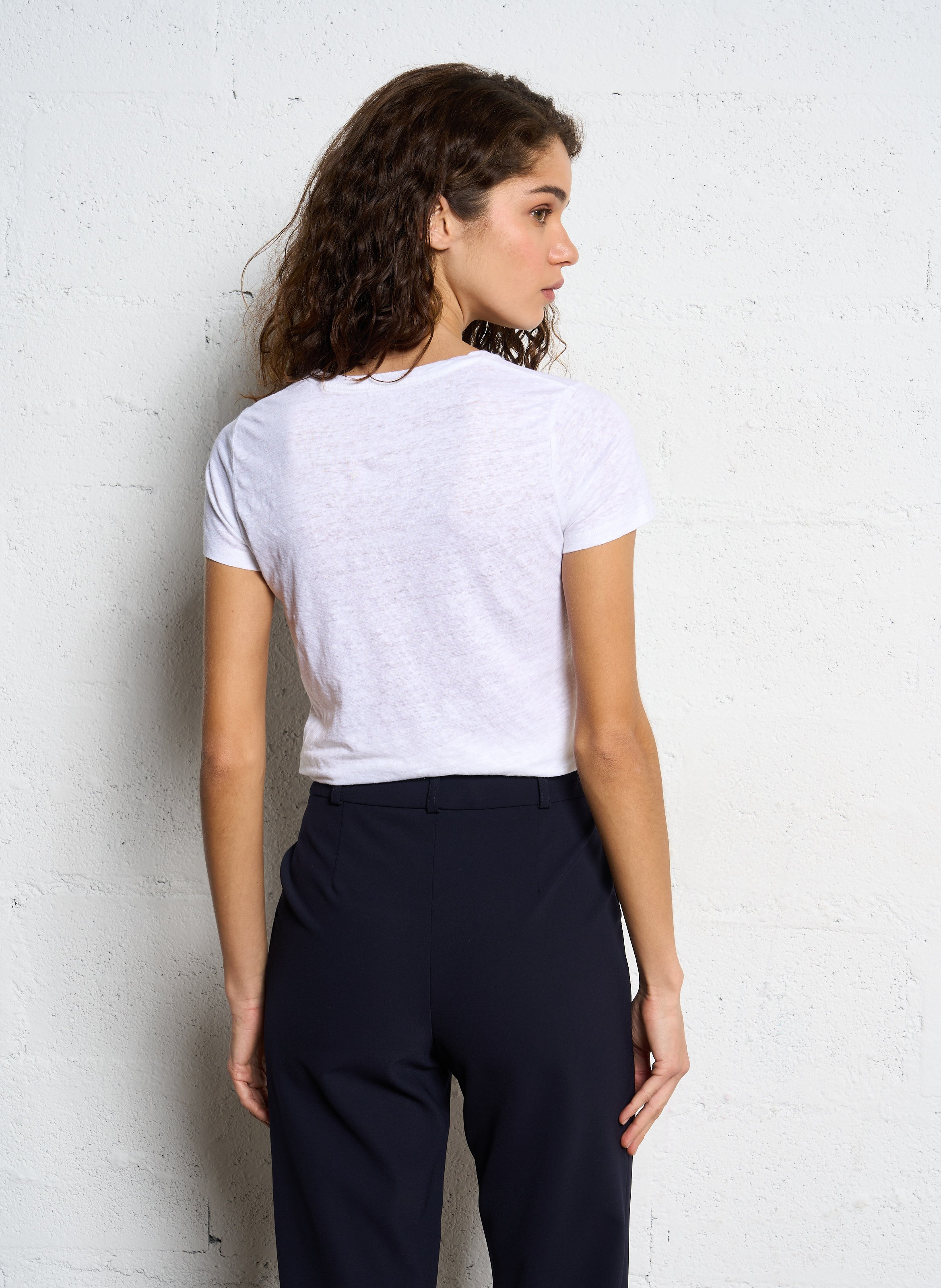 Tee-shirt col rond en lin mélangé MAJESTIC FILATURES Blanc