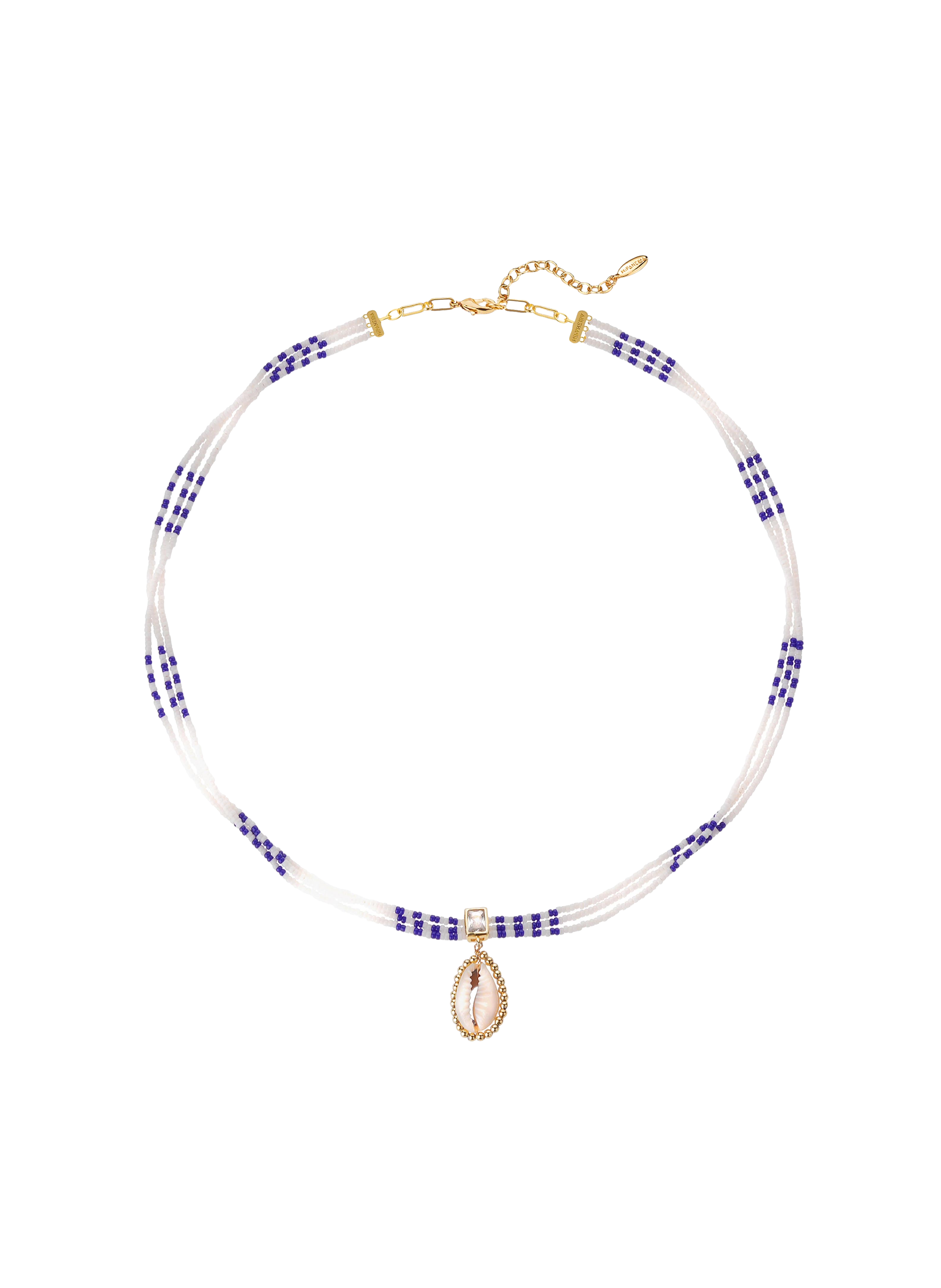 Adjustable multi-strand necklace with pearl and central pendant HIPANEMA White