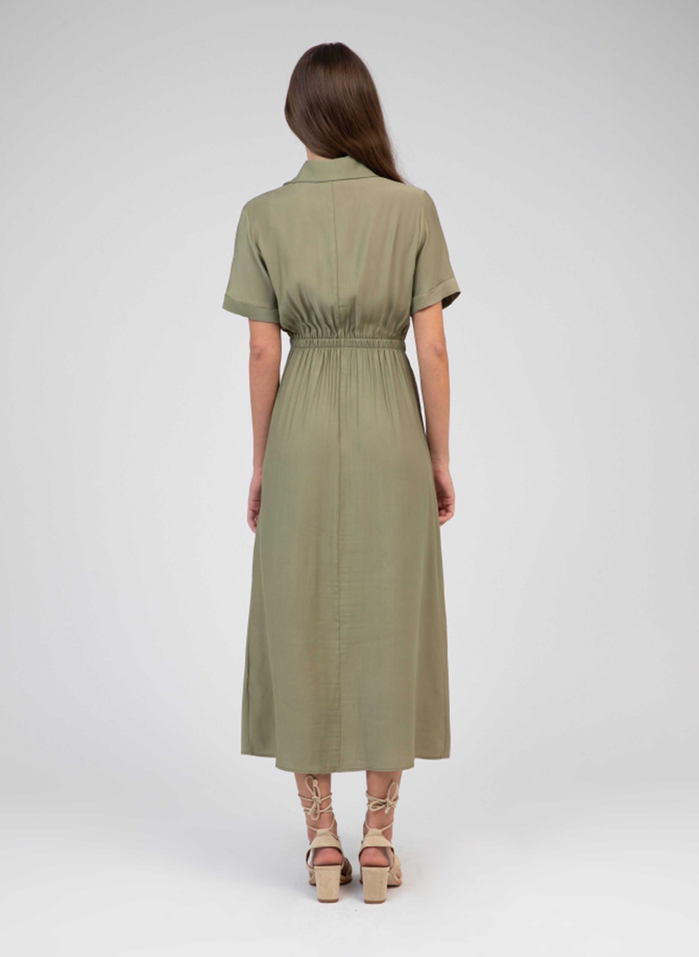 Short-sleeved dress with belt AN'GE Khaki