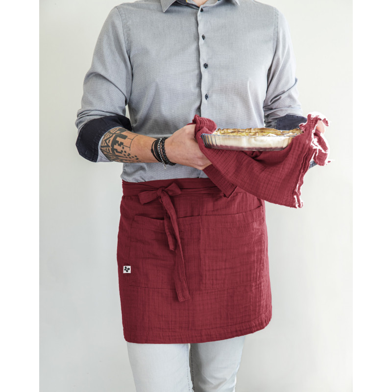 Chef apron in cotton gauze L'EFFET PAPILLON Red