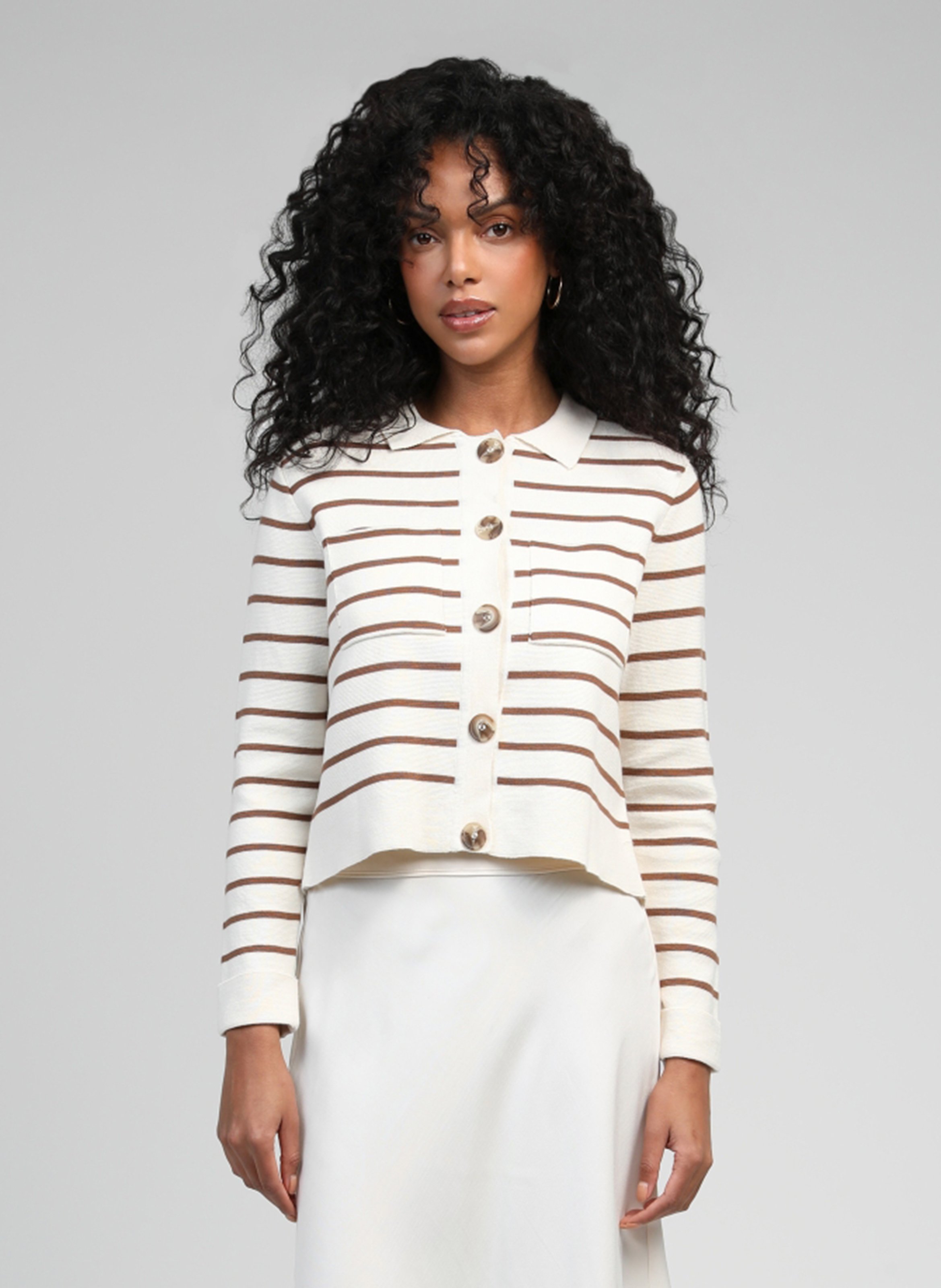 Buttoned striped cardigan AN'GE Brown