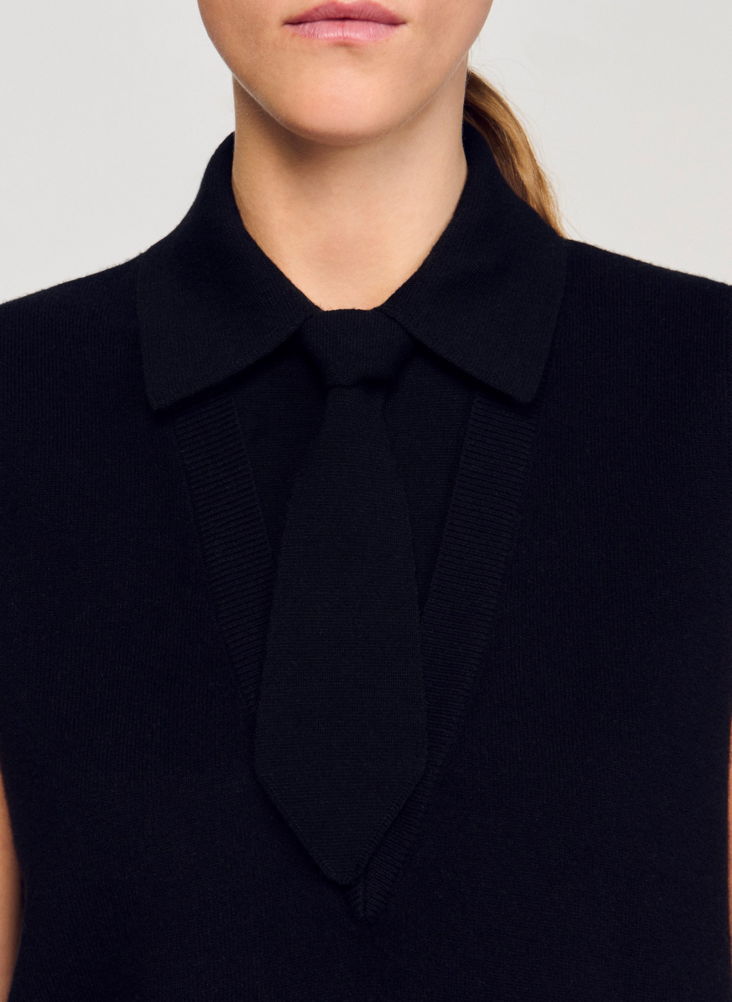 Pull col classique en laine mélangée SANDRO Noir