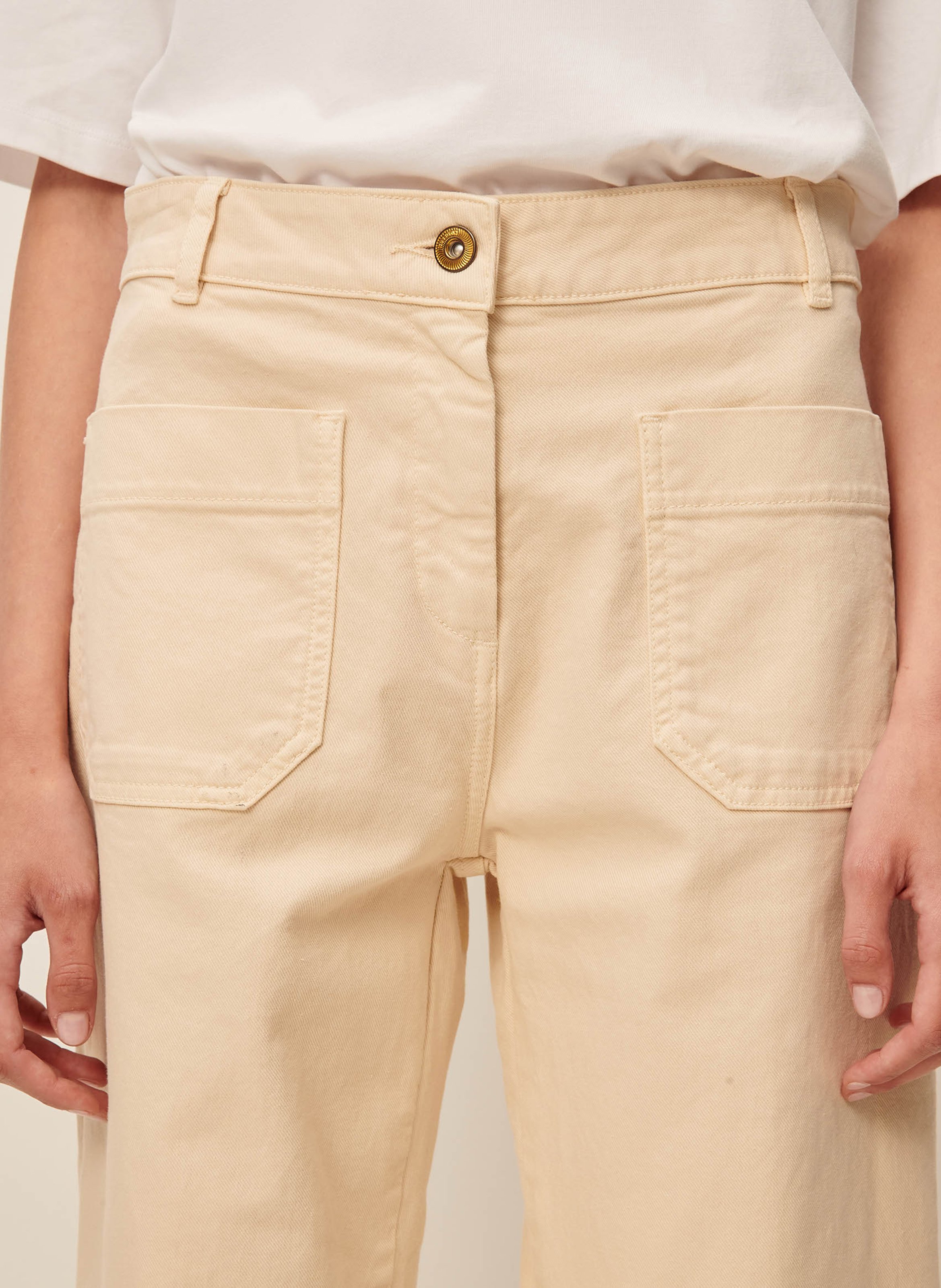 Cropped flared cotton jeans SESSUN Beige