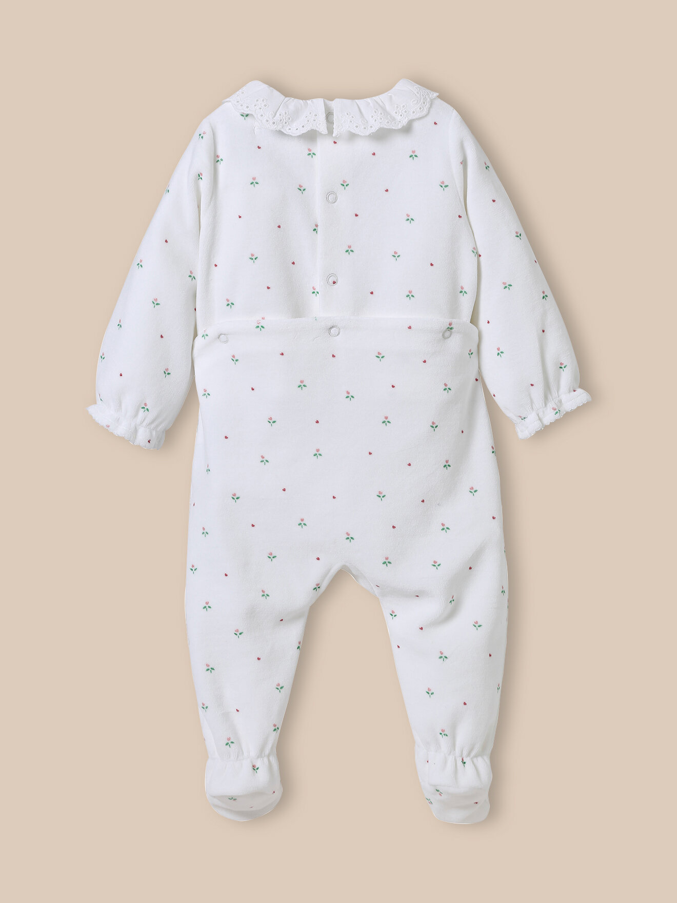 Velvet sleepsuit with English embroidery collar CYRILLUS Beige