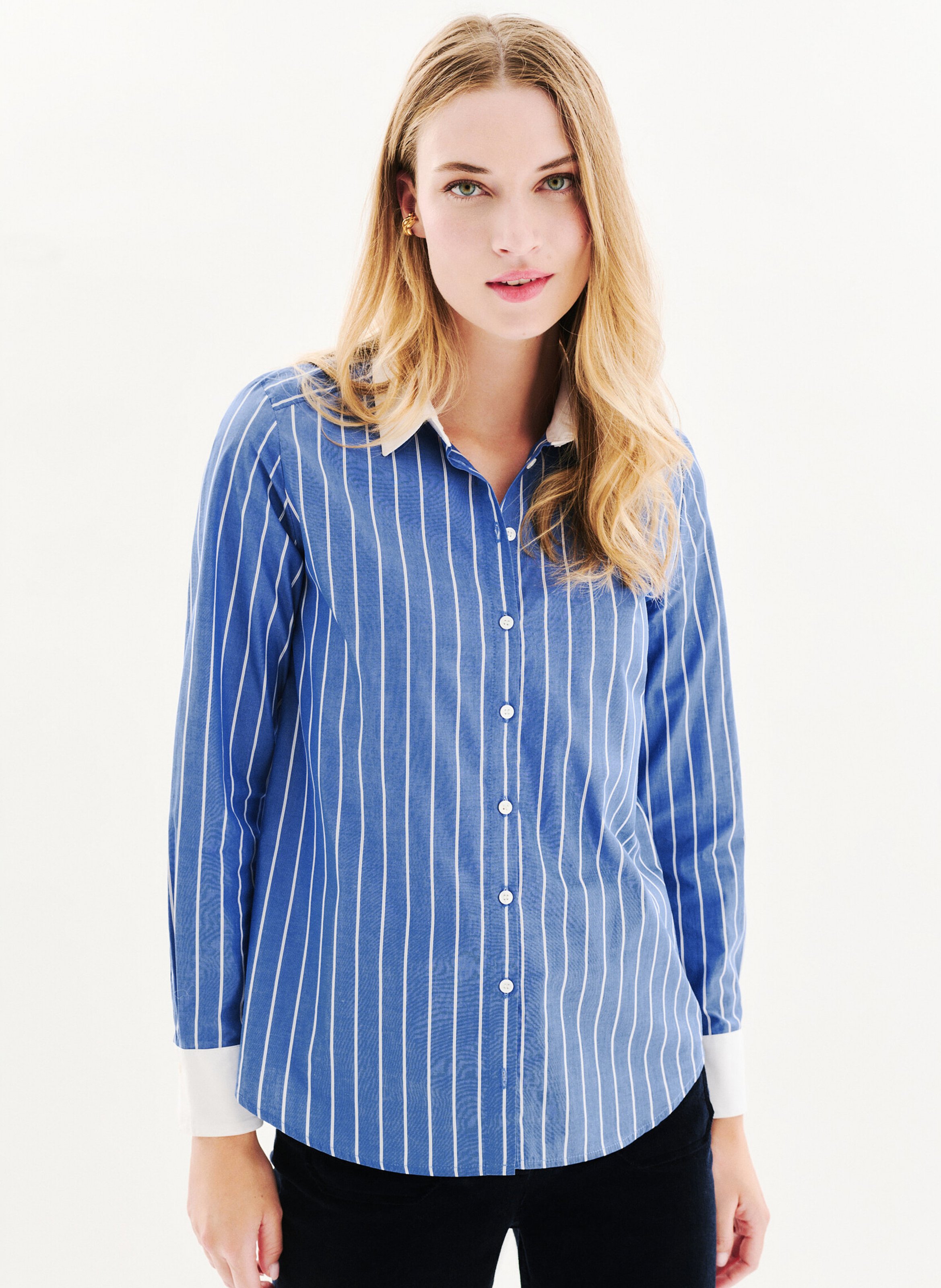 Straight-cut striped cotton shirt with classic collar CAROLL Blue