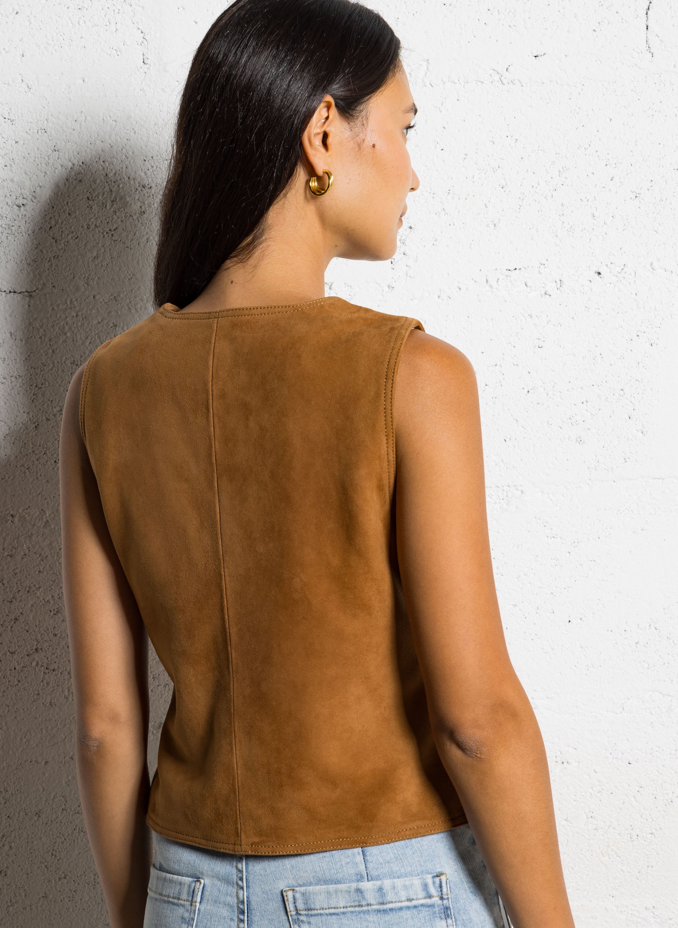 Leather V-neck jacket MAISON 123 Beige