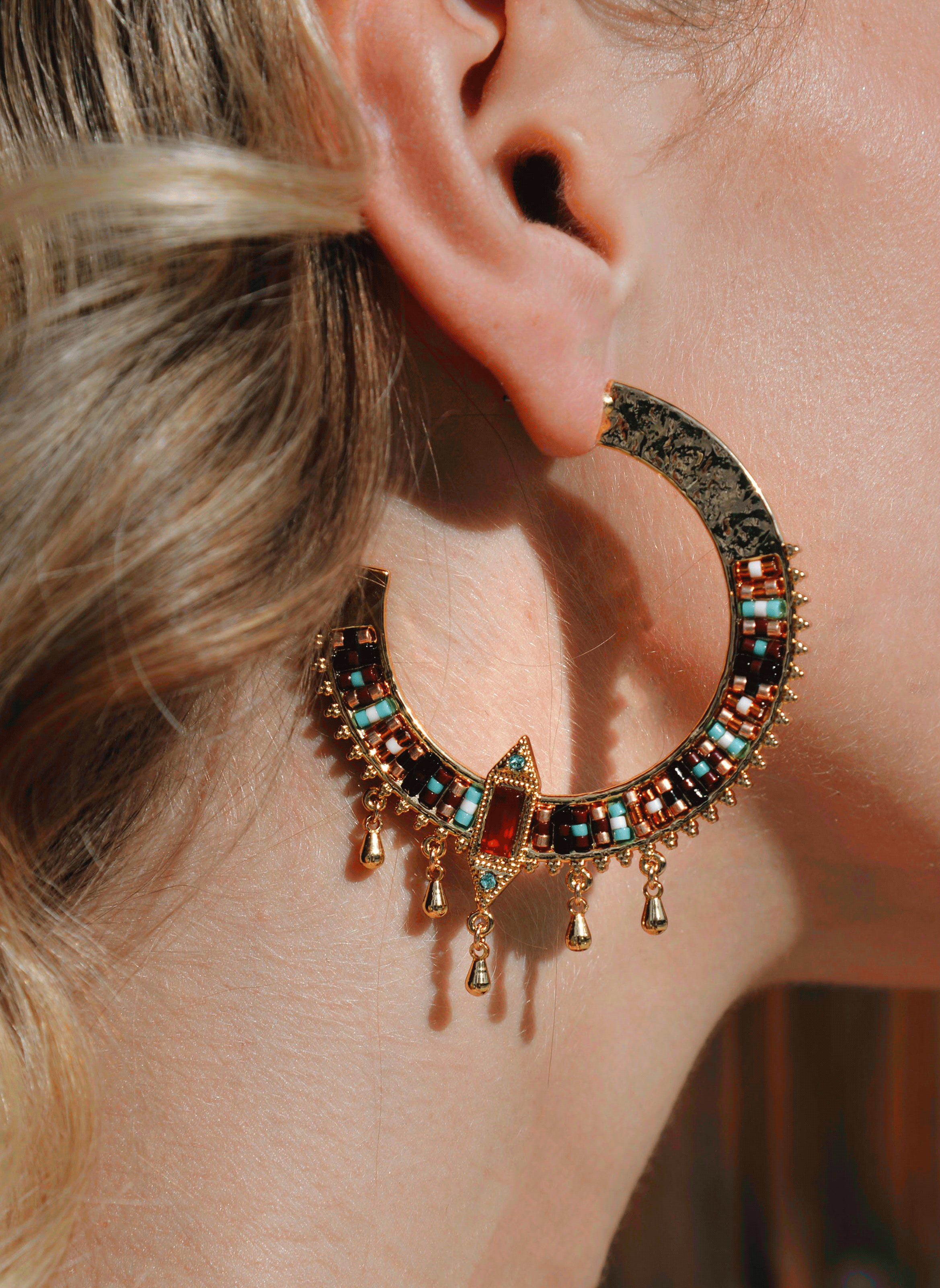 Hoop earrings with beads HIPANEMA Blue