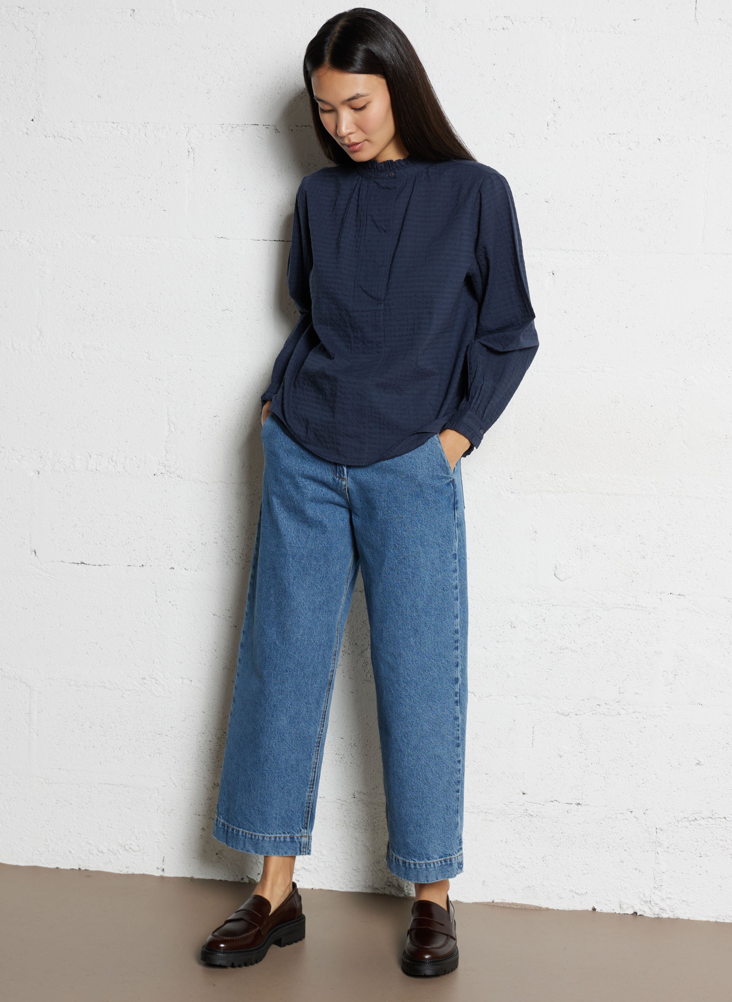 Oversize cotton round-neck blouse BELLEPIECE Blue
