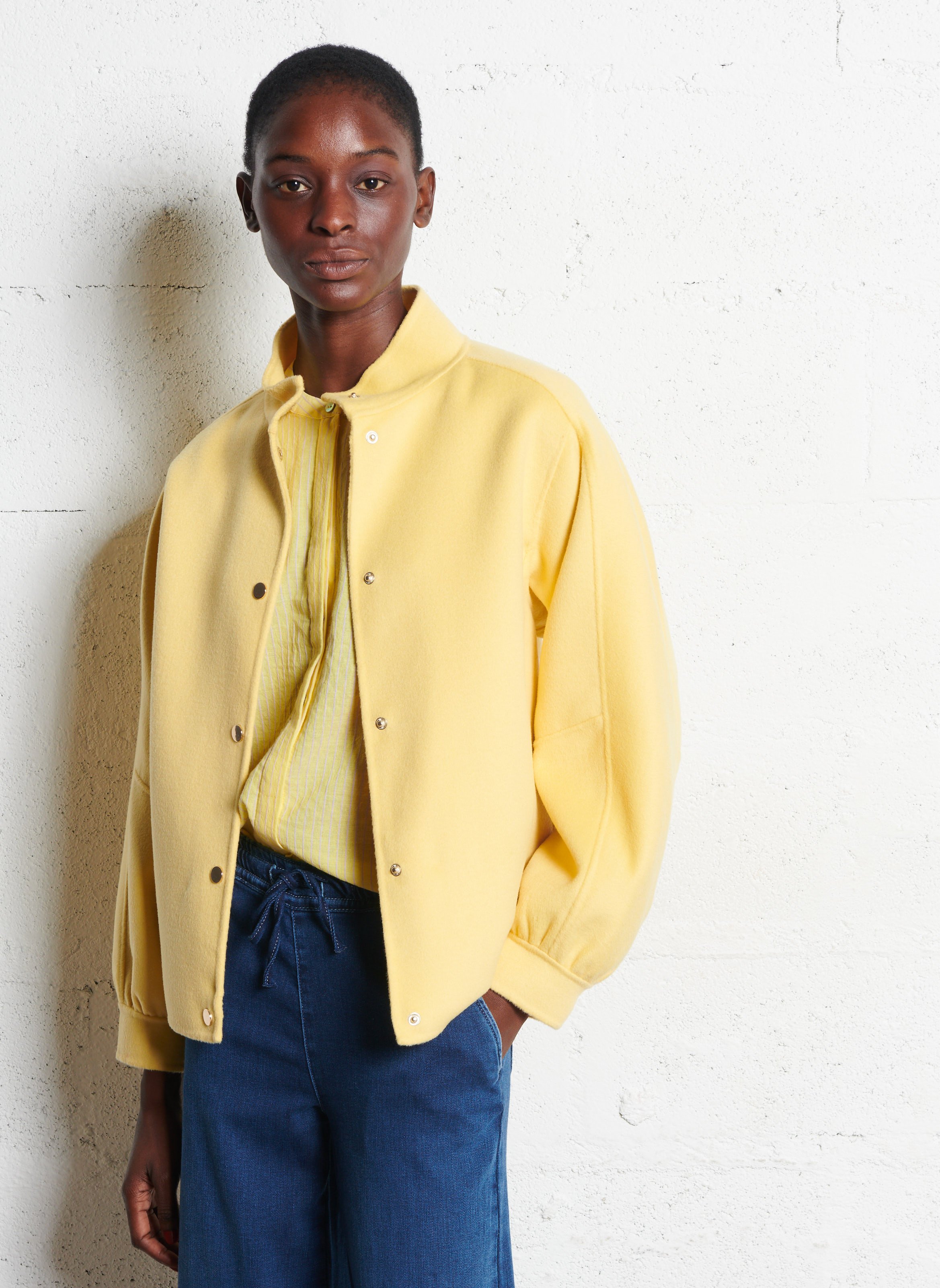 Straight bomber jacket with high collar in mixed wool MAISON 123 Yellow