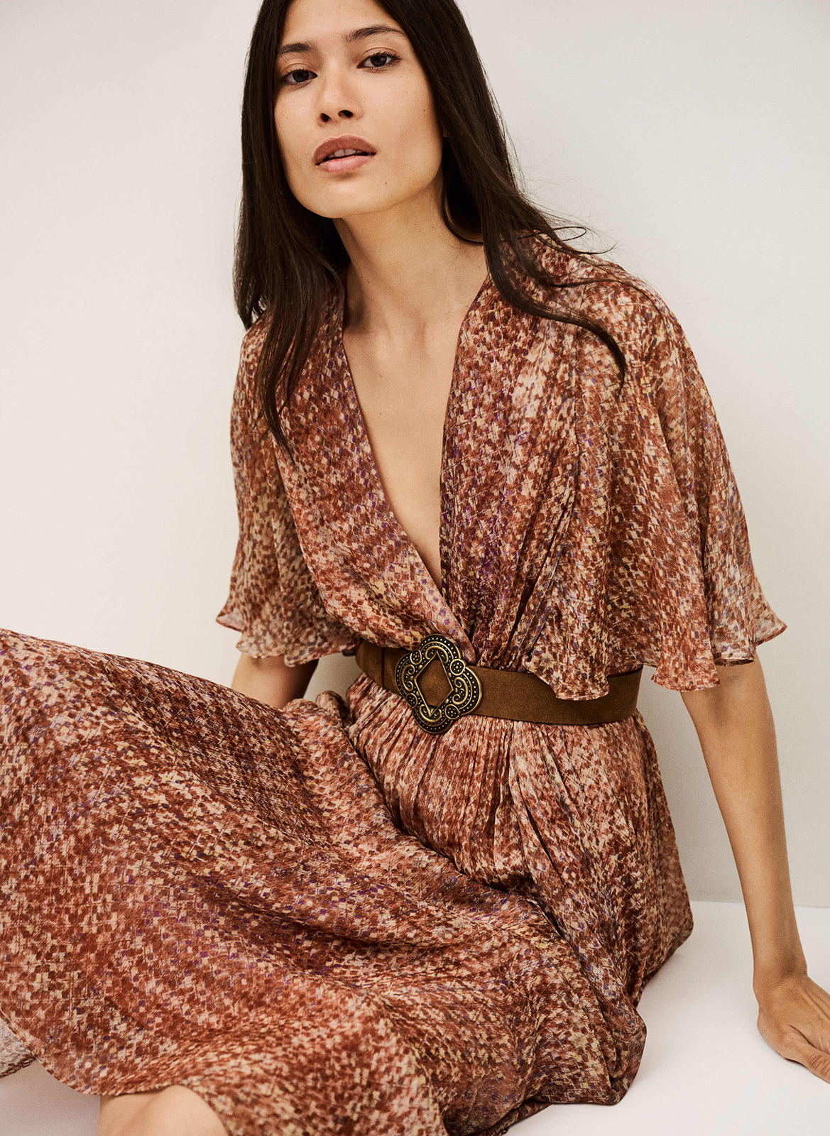 Halflange jurk met V-hals en print BA&SH Roze