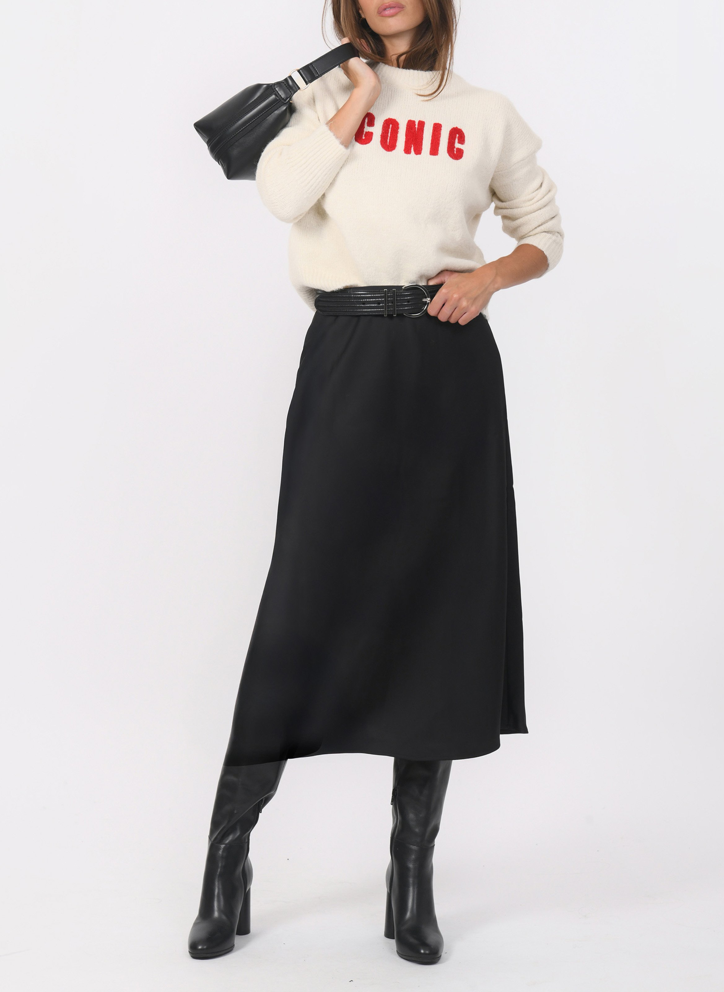 Jupe midi satinée KOOKAI Noir