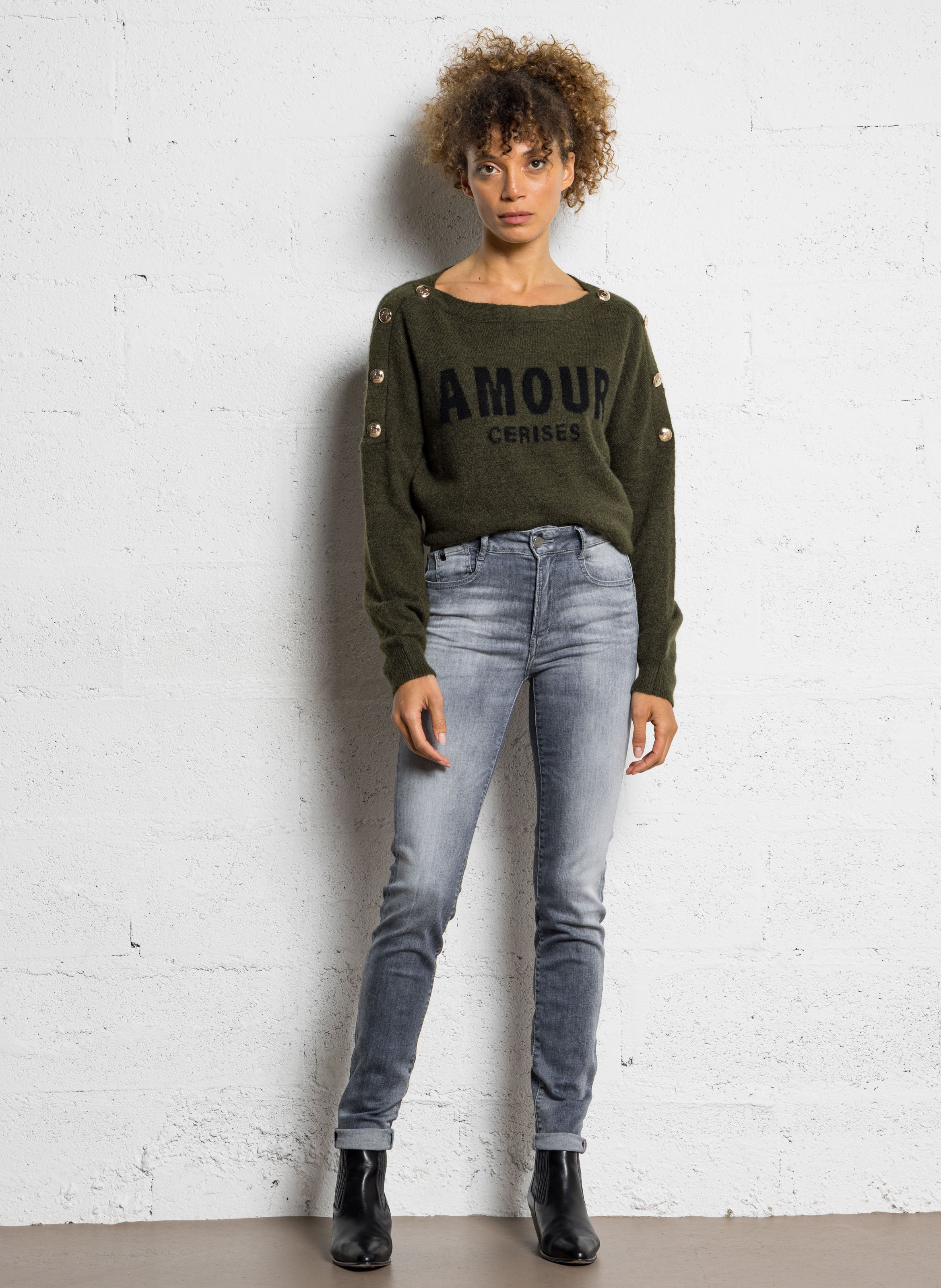 Jean slim en coton mélangé  LE TEMPS DES CERISES Gris