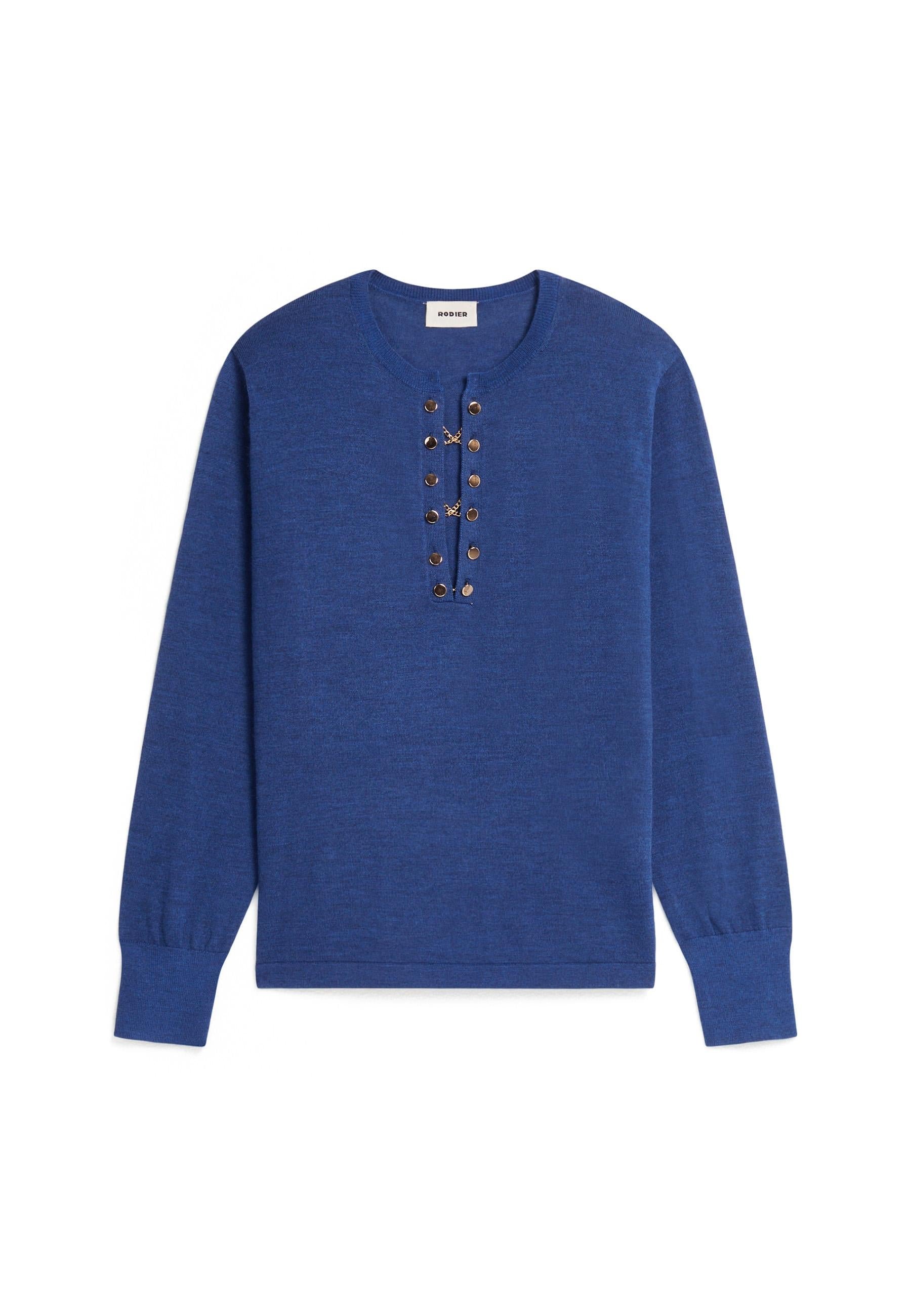 Grandad-collar merino wool sweater RODIER Blue