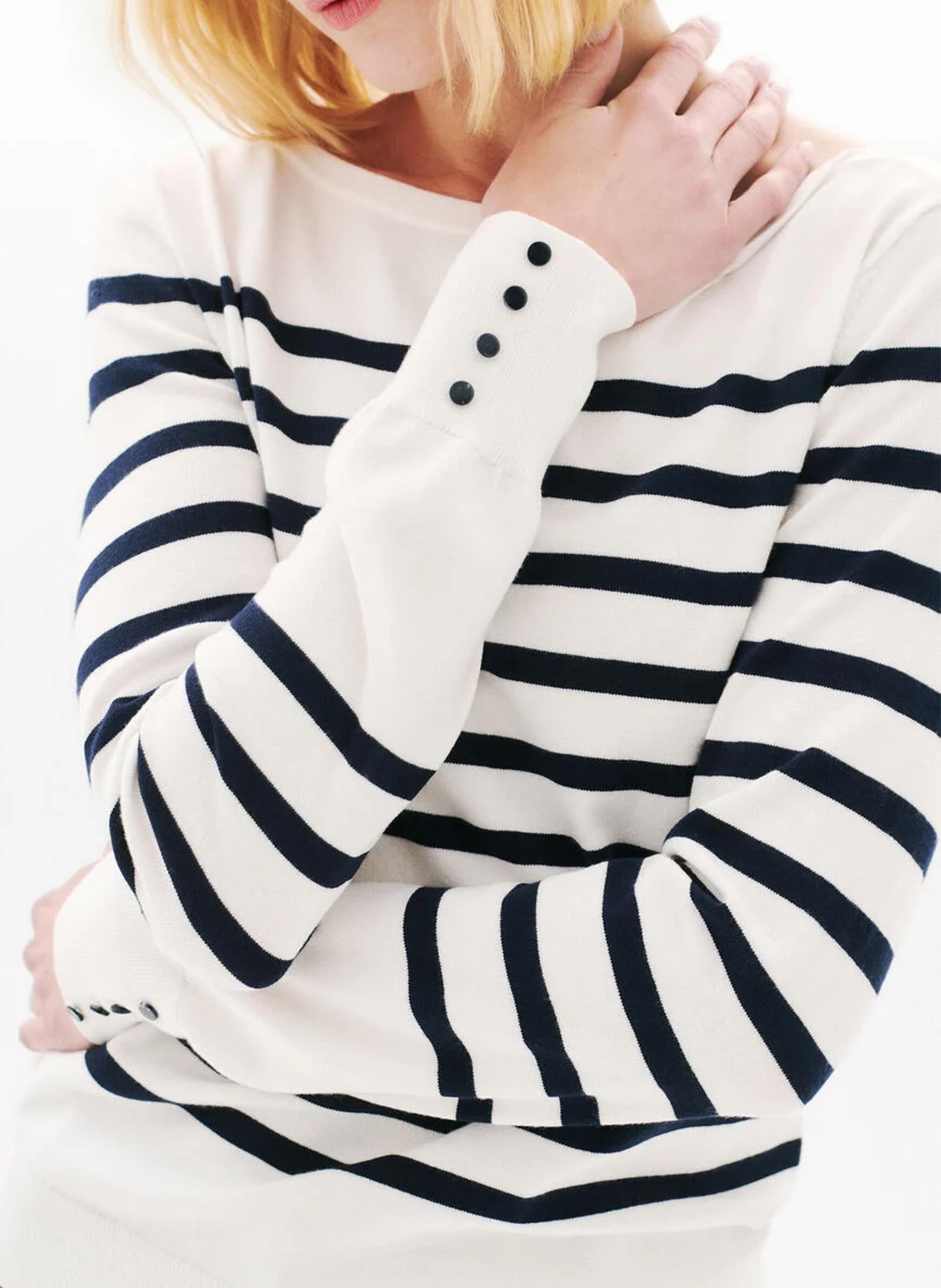 Striped straight-cut boat-neck sweater Beige