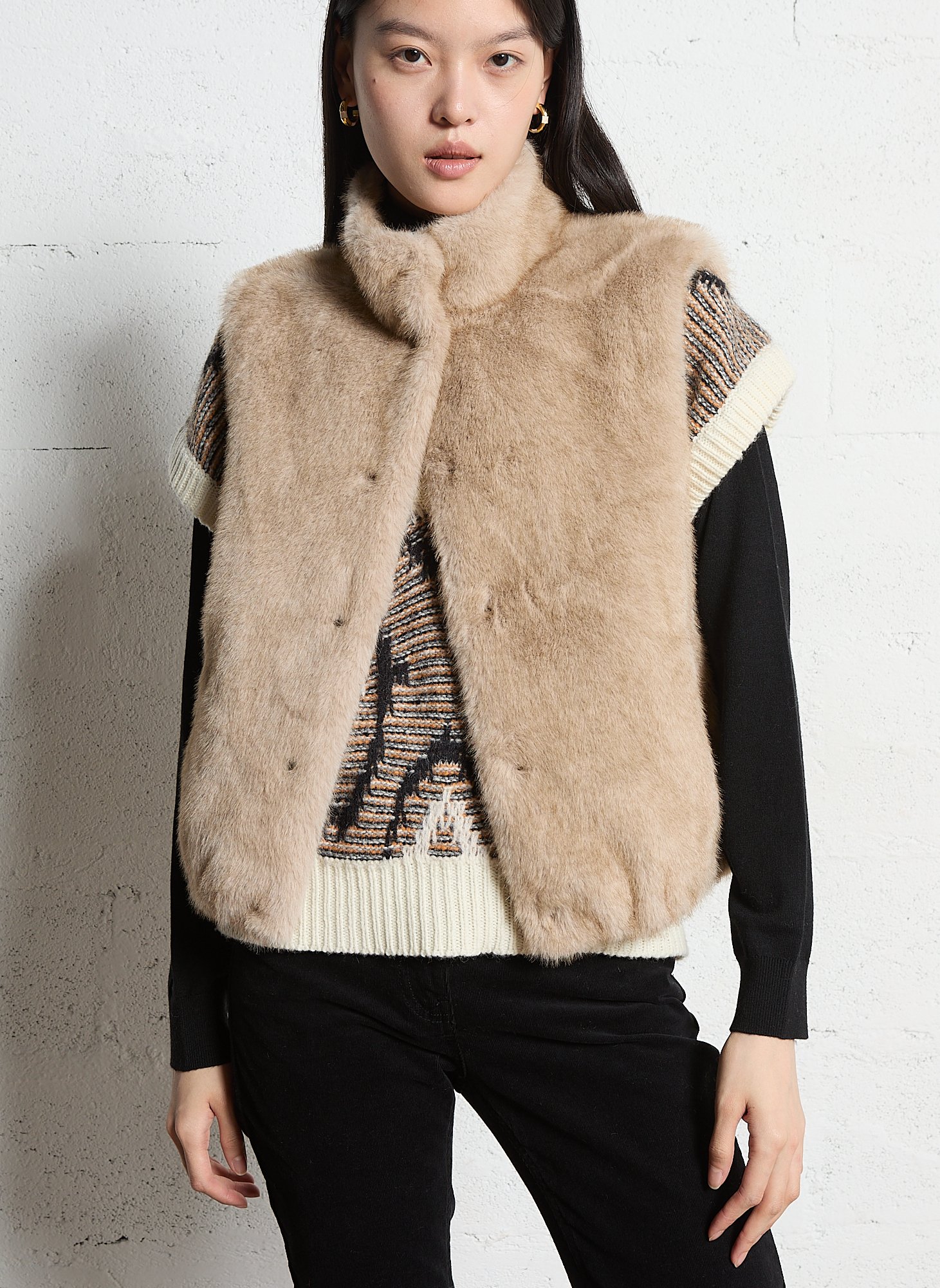 Gilet sans manches effet fourrure MAISON 123 Beige