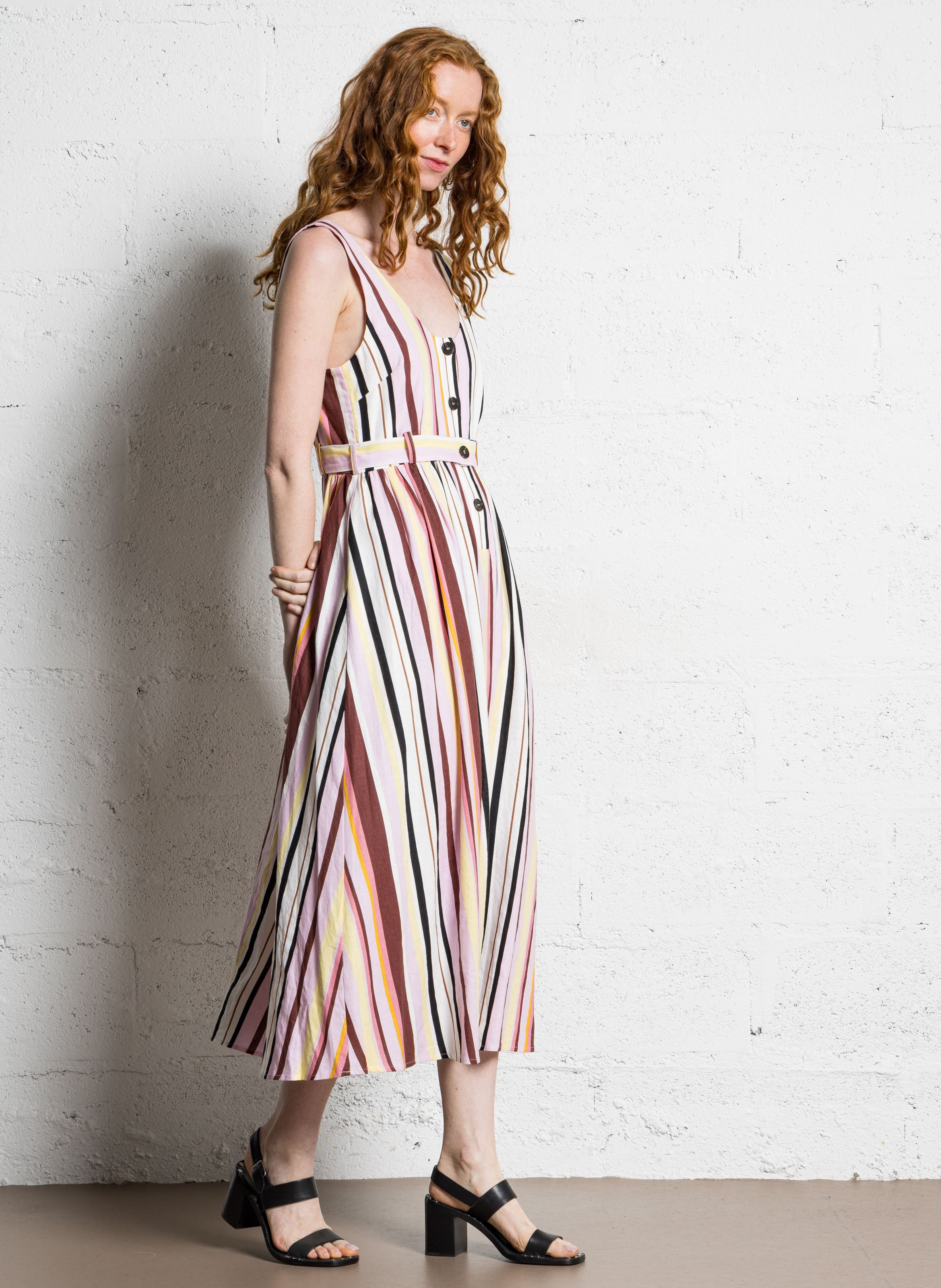 Ausgestelltes Midikleid aus Leinenmix SUNCOO Rosa