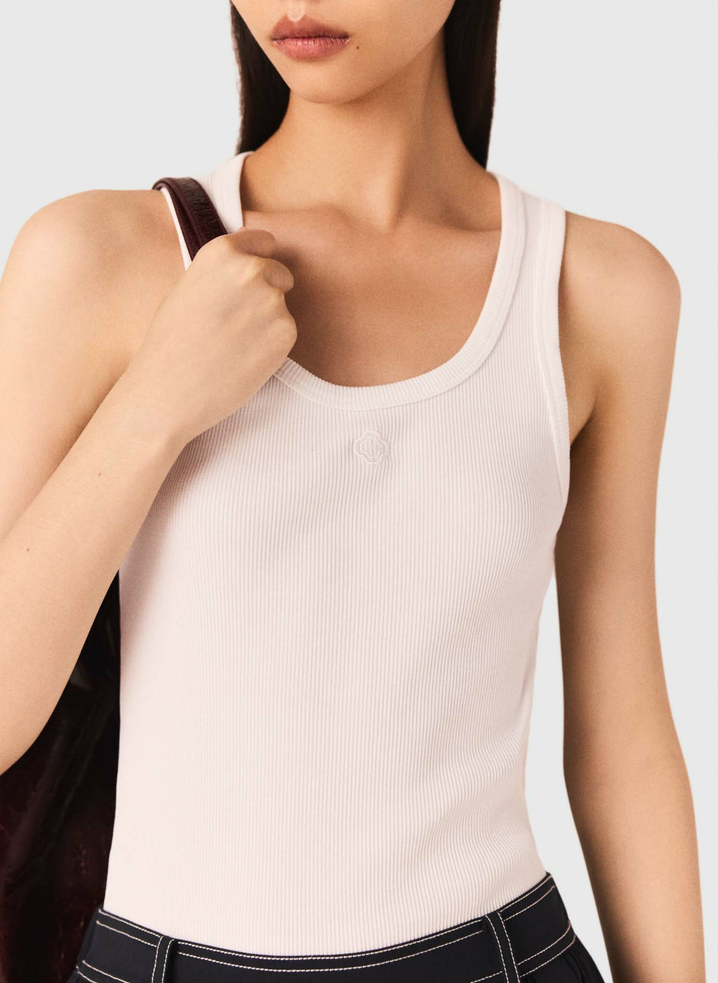 Débardeur droit col rond en coton côtelé Blanc