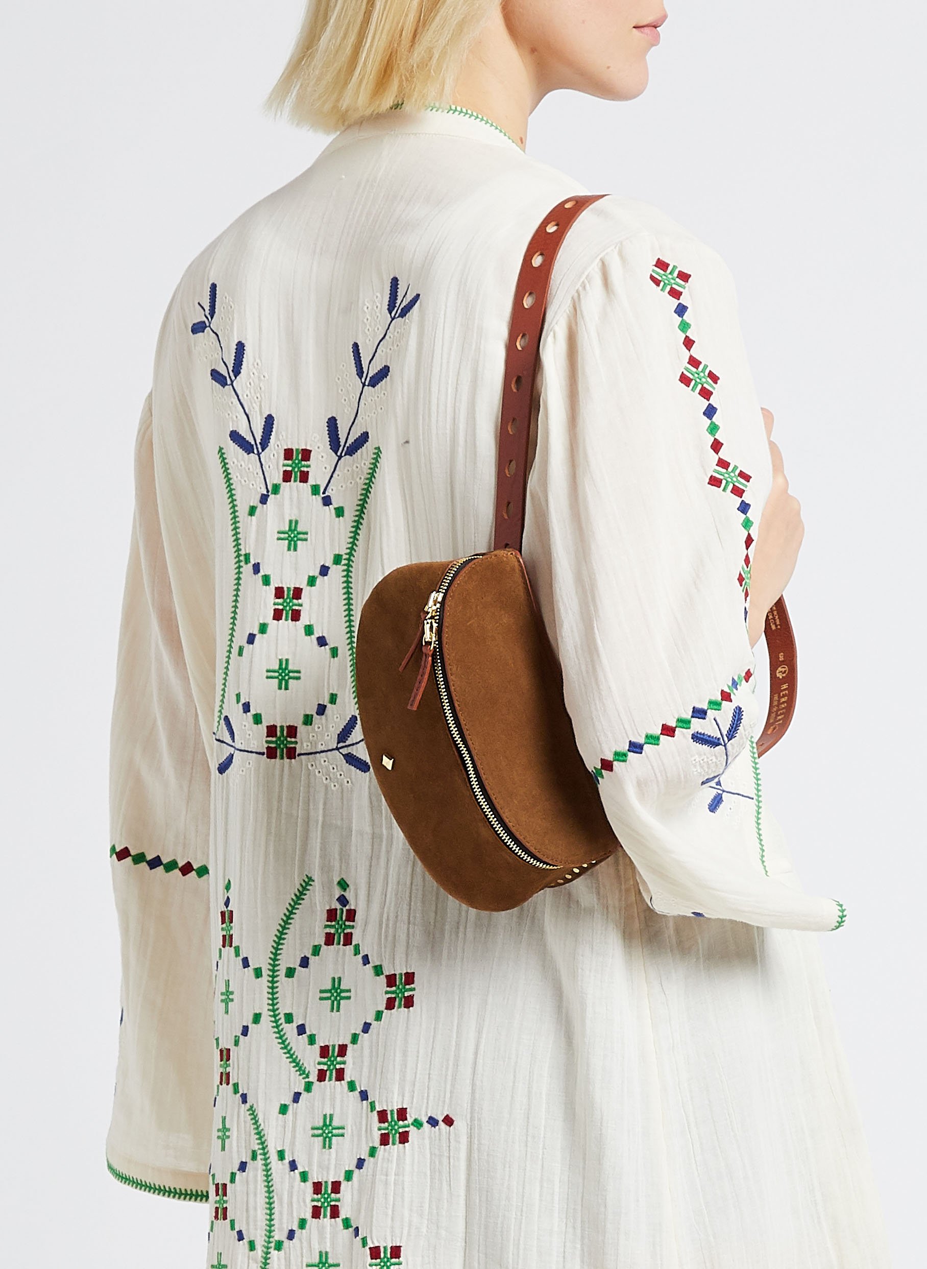 Sac banane en cuir velours HERBERT FRERE SOEUR Marron