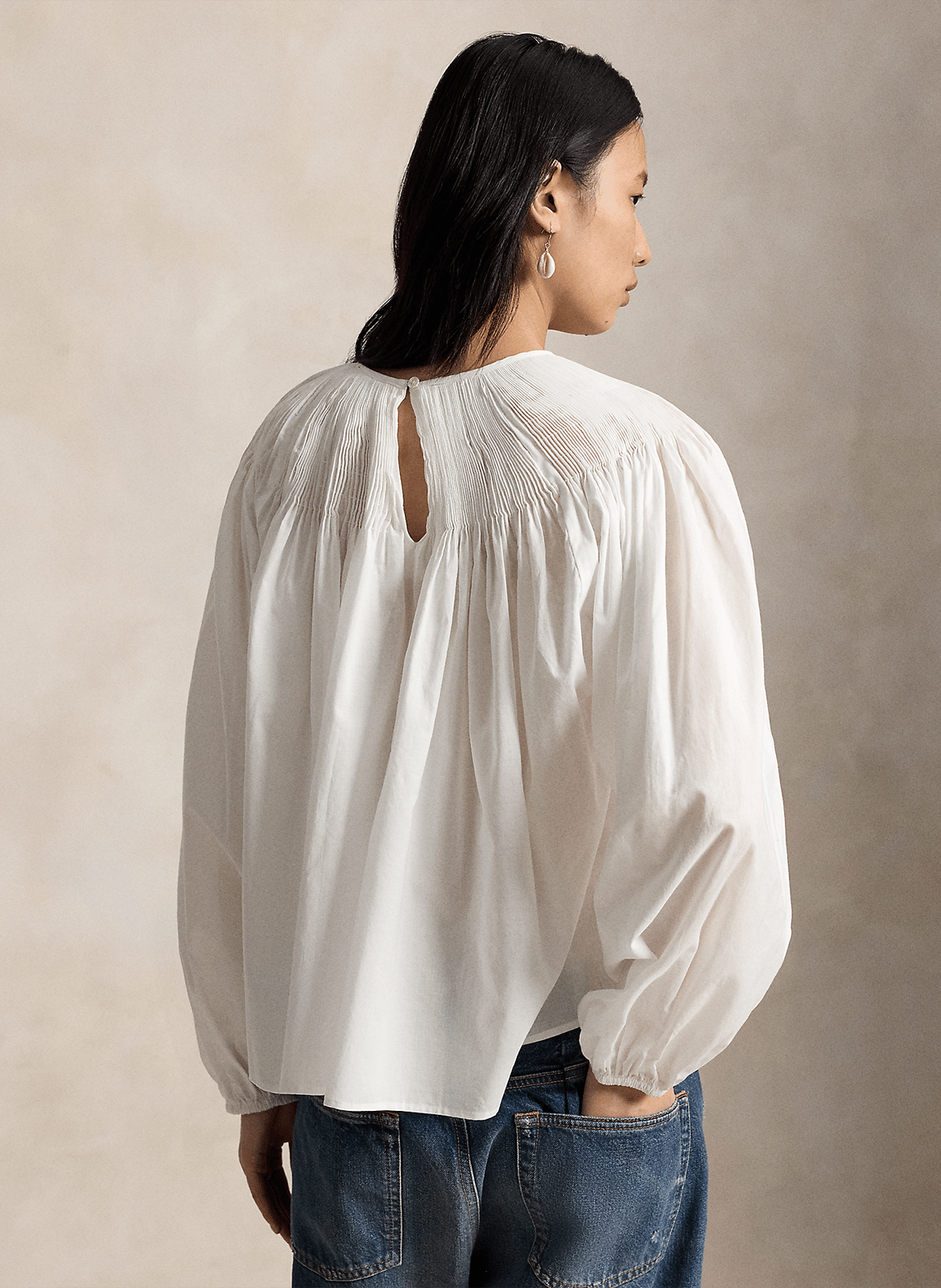 Blouse oversize col rond en coton POLO RALPH LAUREN Blanco