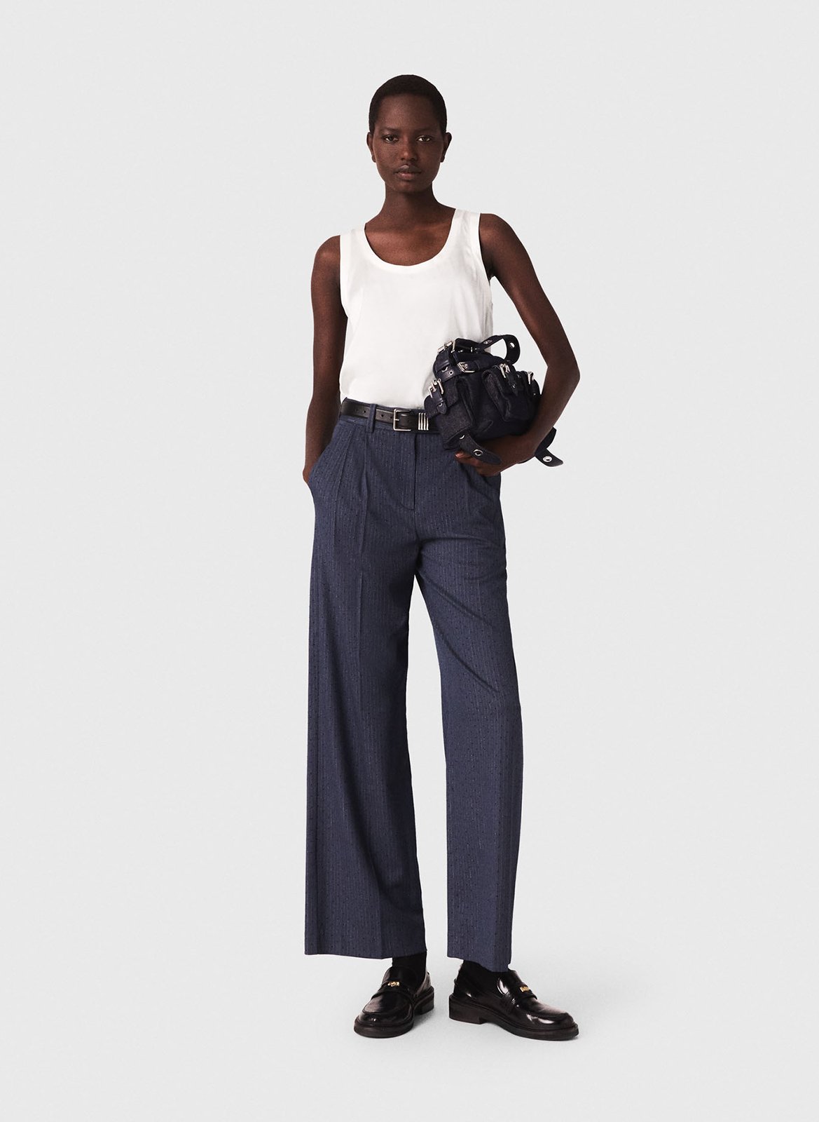 Débardeur col rond droit en soie mélangé MAJE Blanc