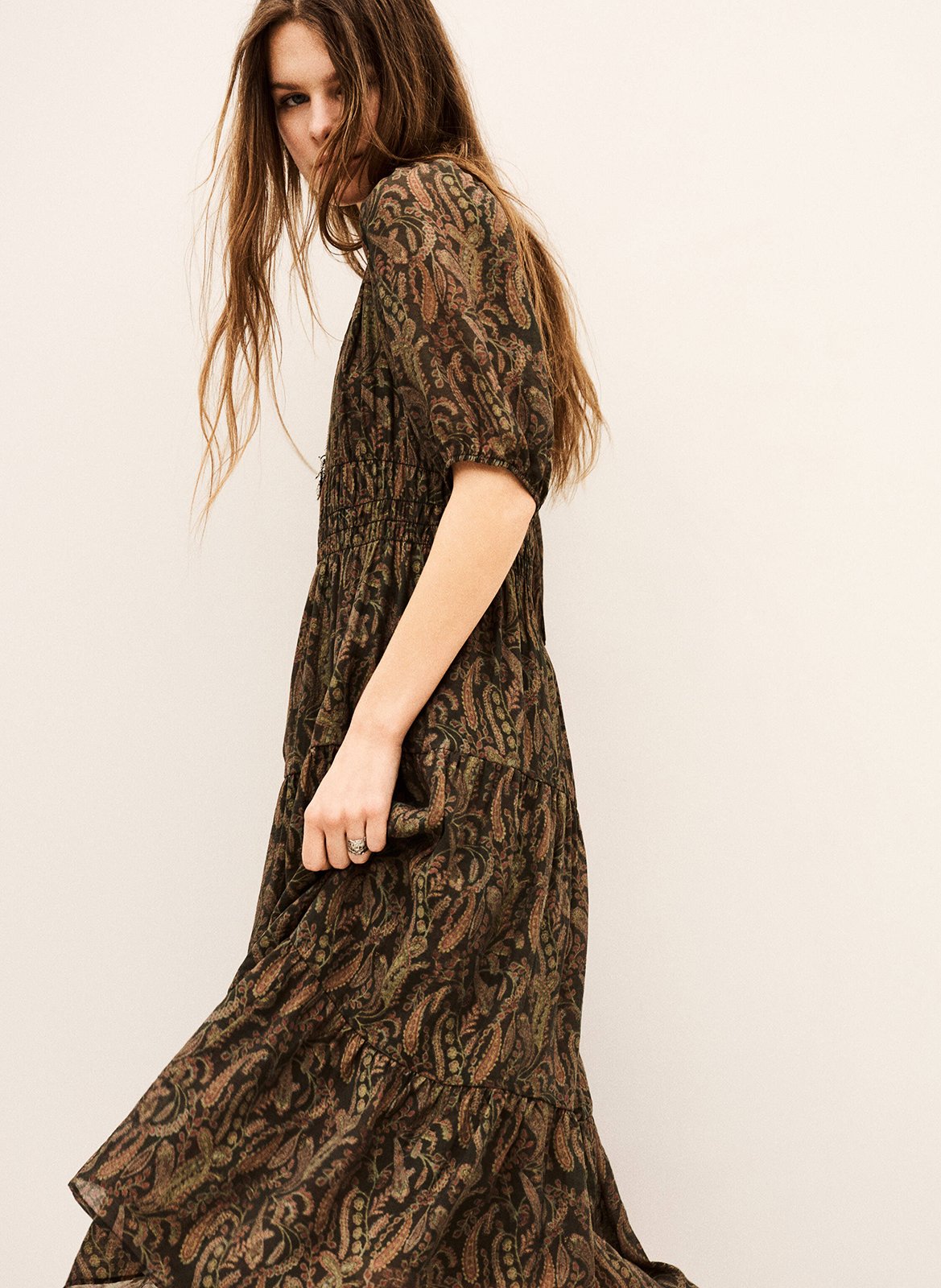 Robe longue col tunisien imprimée BA&SH Kaki