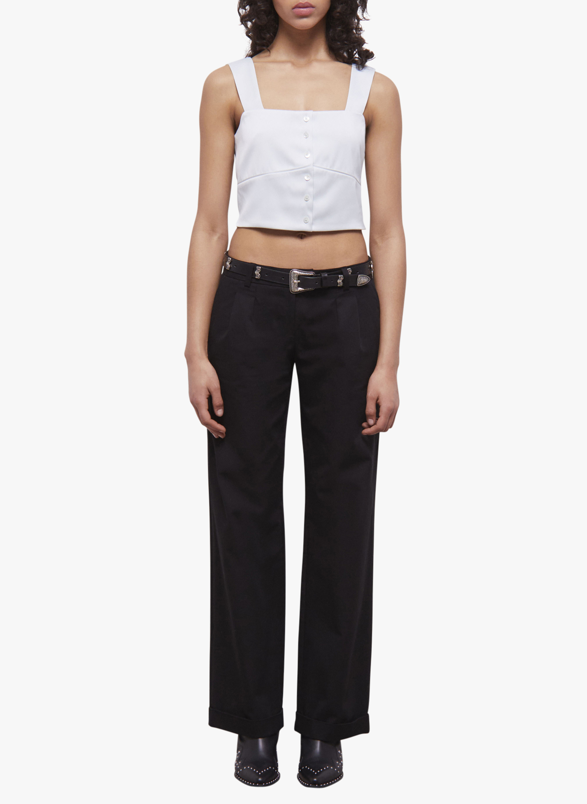 Square-neck cotton crop top THE KOOPLES Green