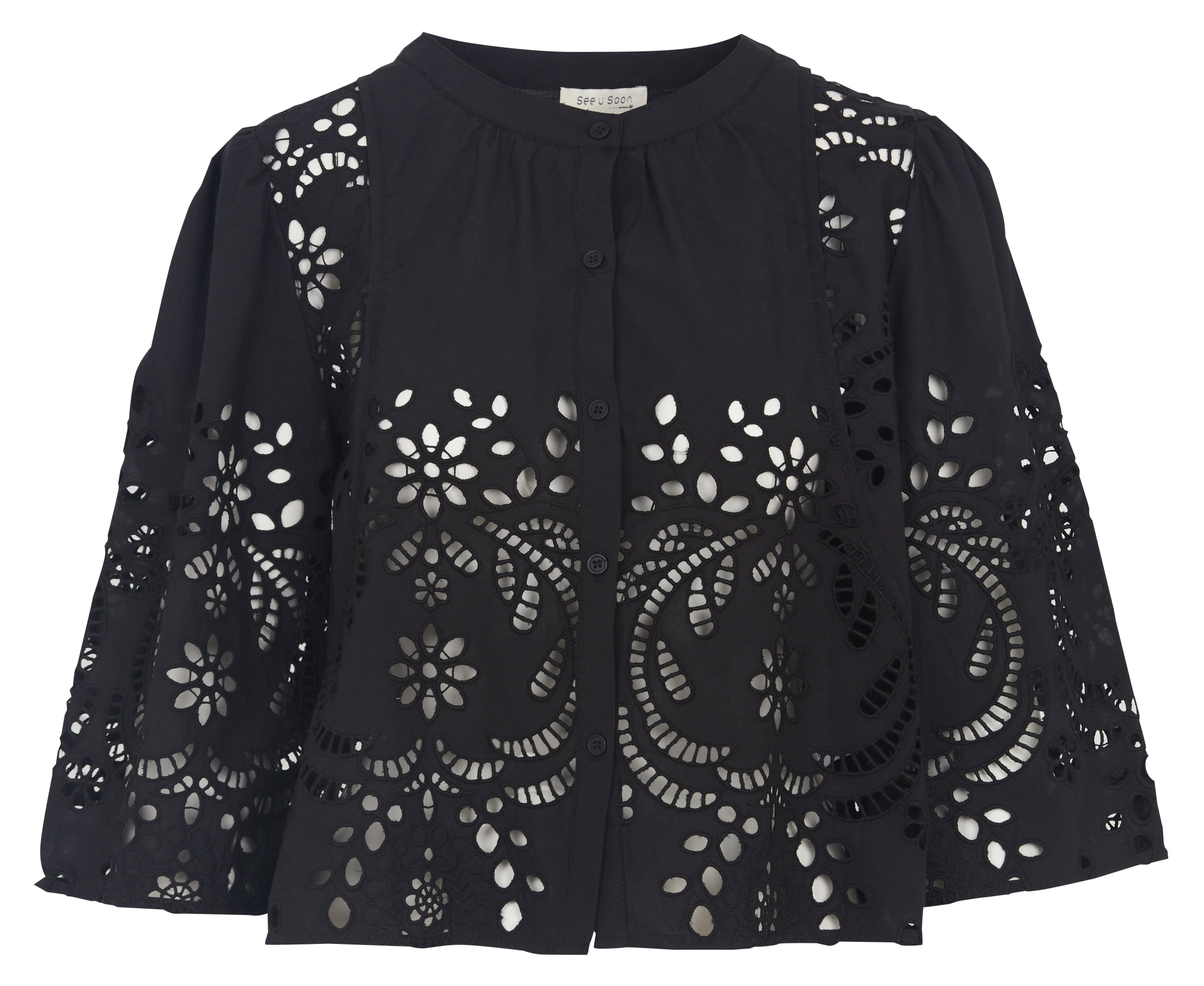 Blouse col rond brodée en coton SEE U SOON