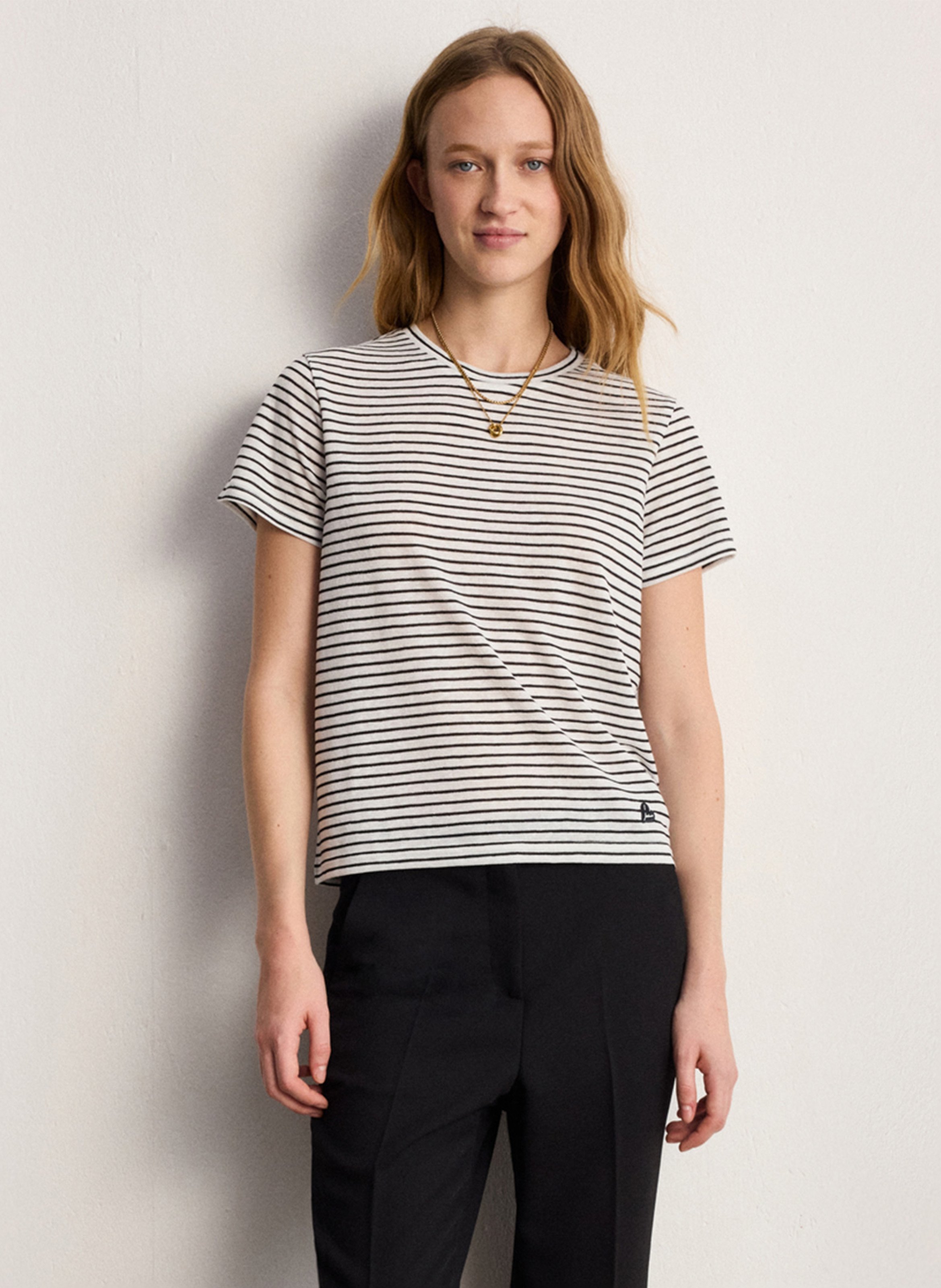Straight round neck striped T-shirt PABLO White