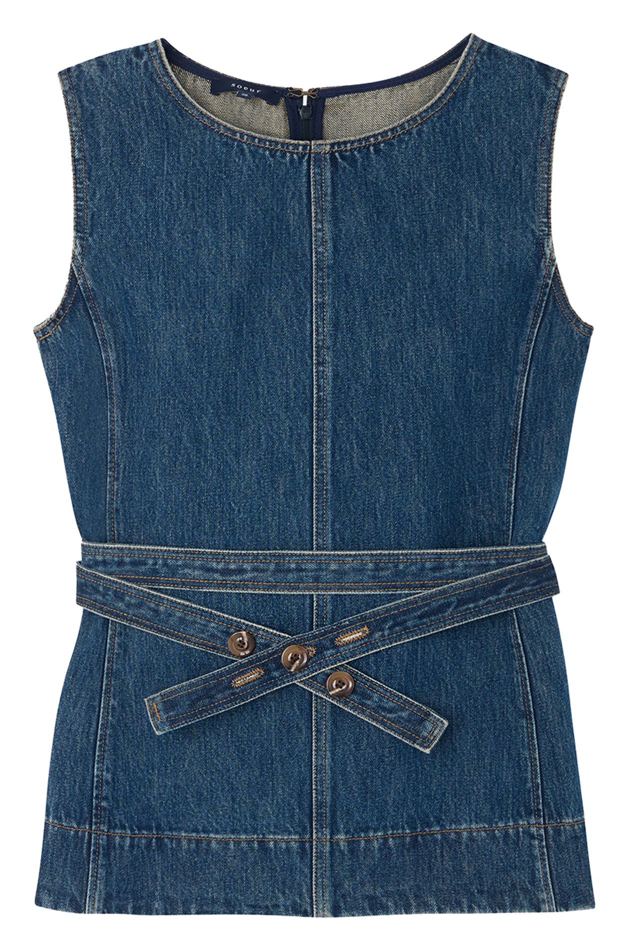 Top col rond en denim SOEUR Bleu