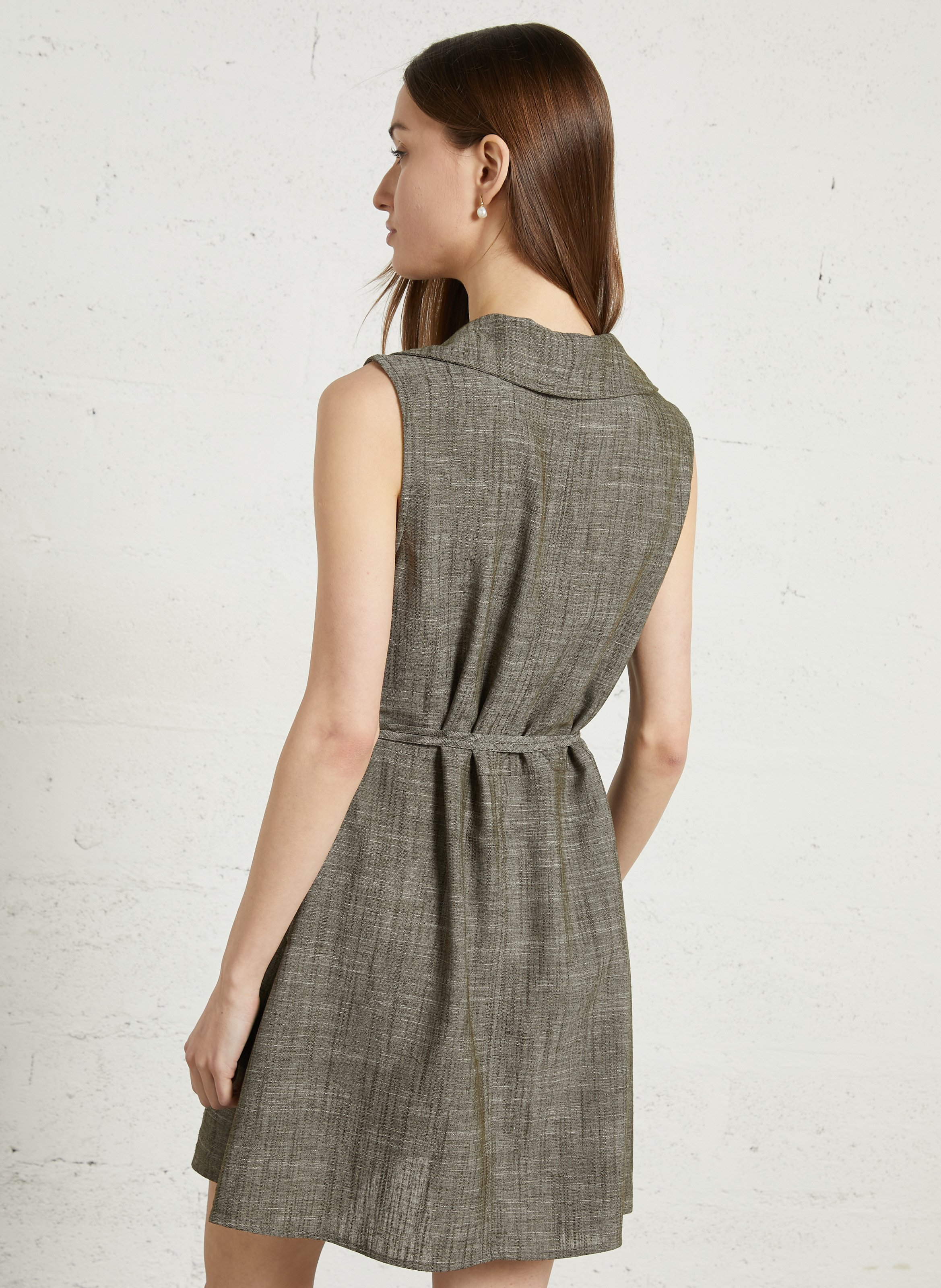 Robe courte col V évasée unie THE KORNER Kaki