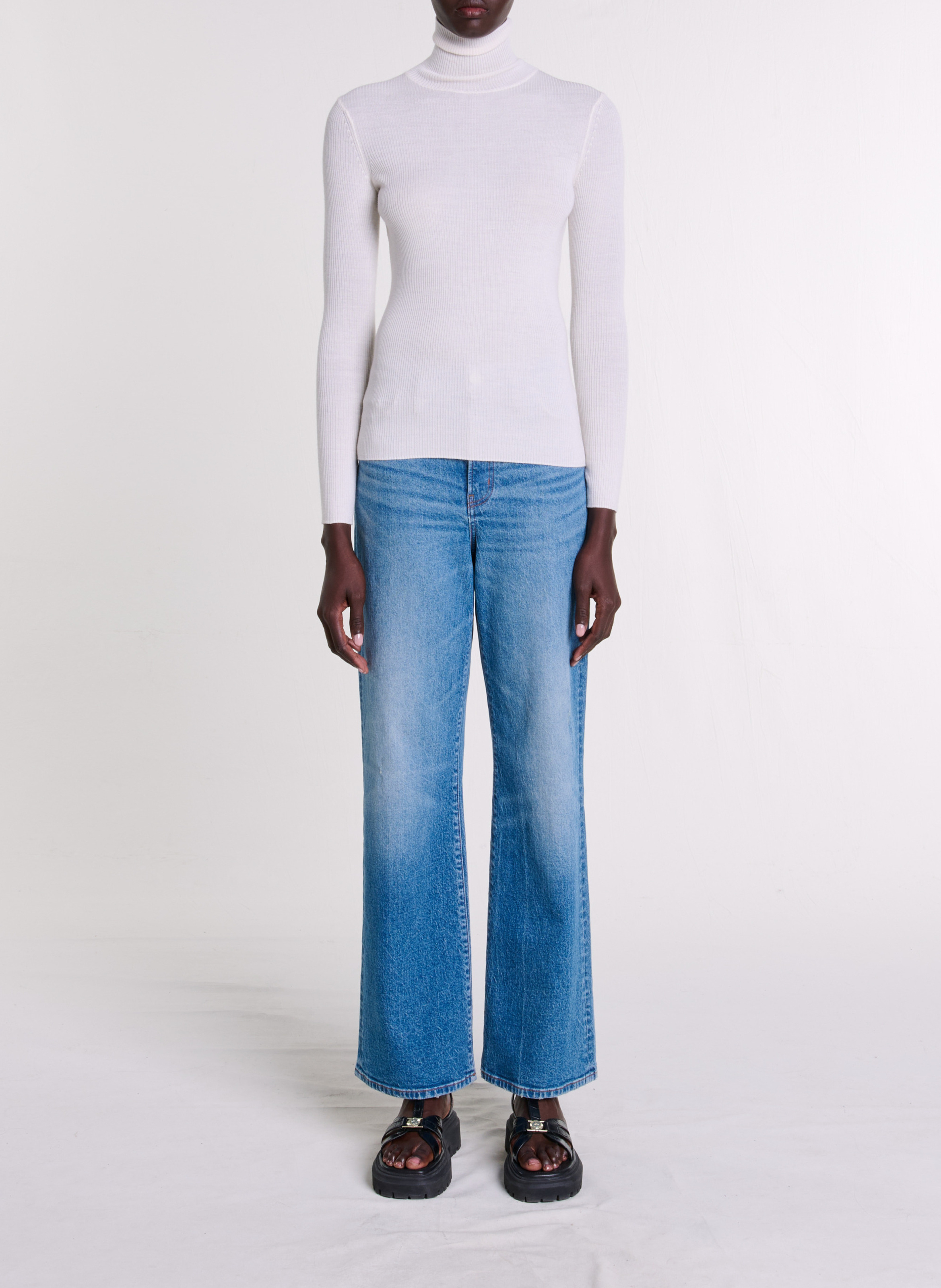 Pull col roulé en laine et en soie mélangés MAJE Beige