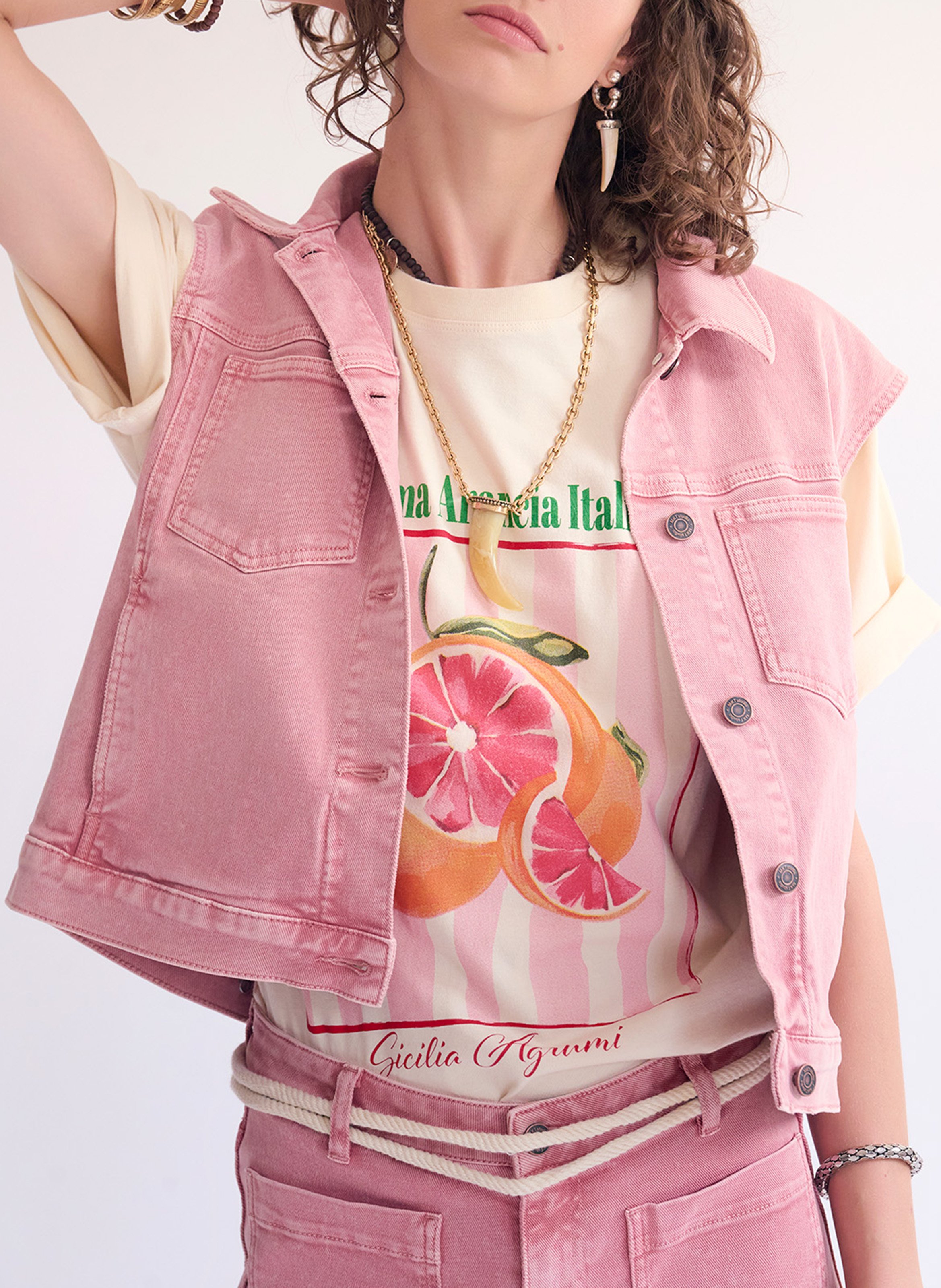 Straight round neck printed cotton t-shirt MKT Beige