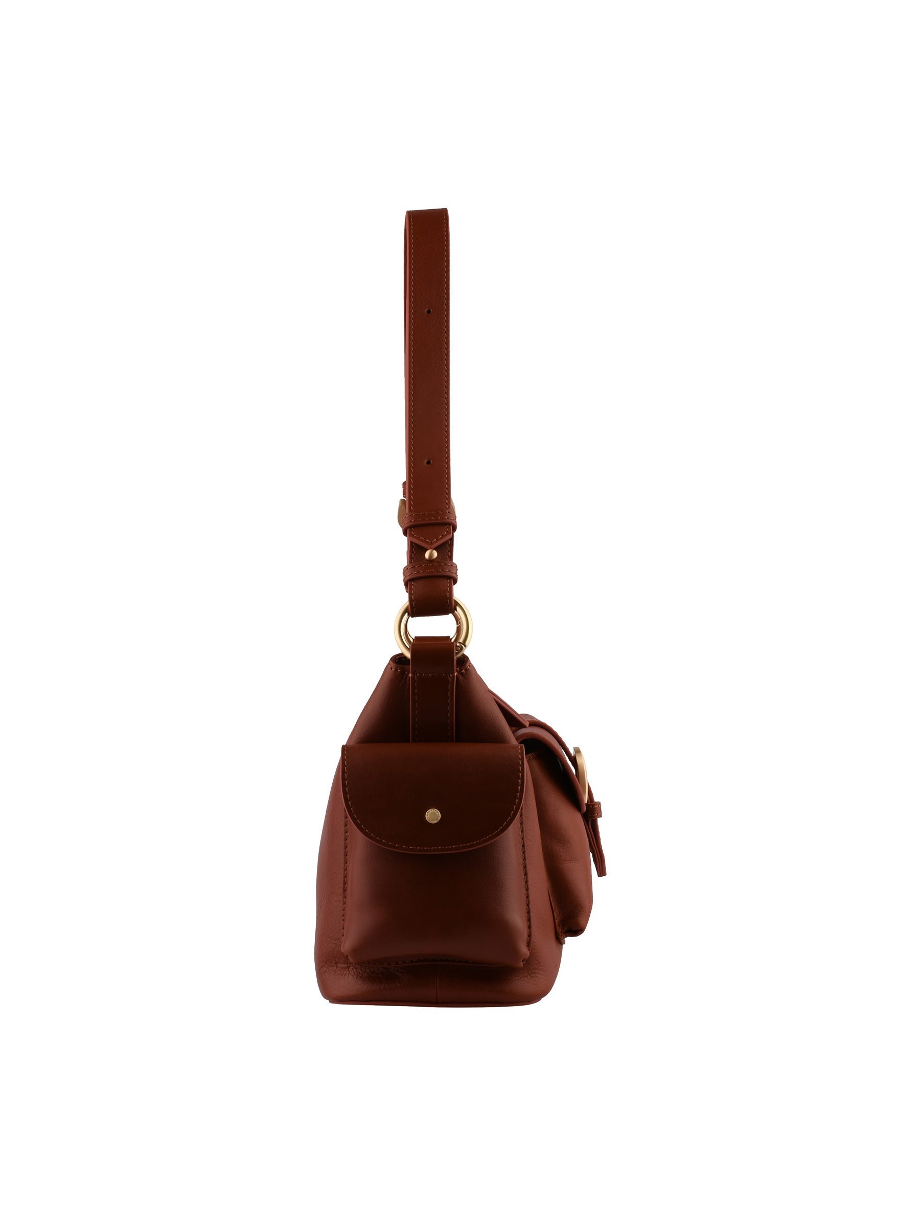 Calfskin leather shoulder bag POURCHET Brown