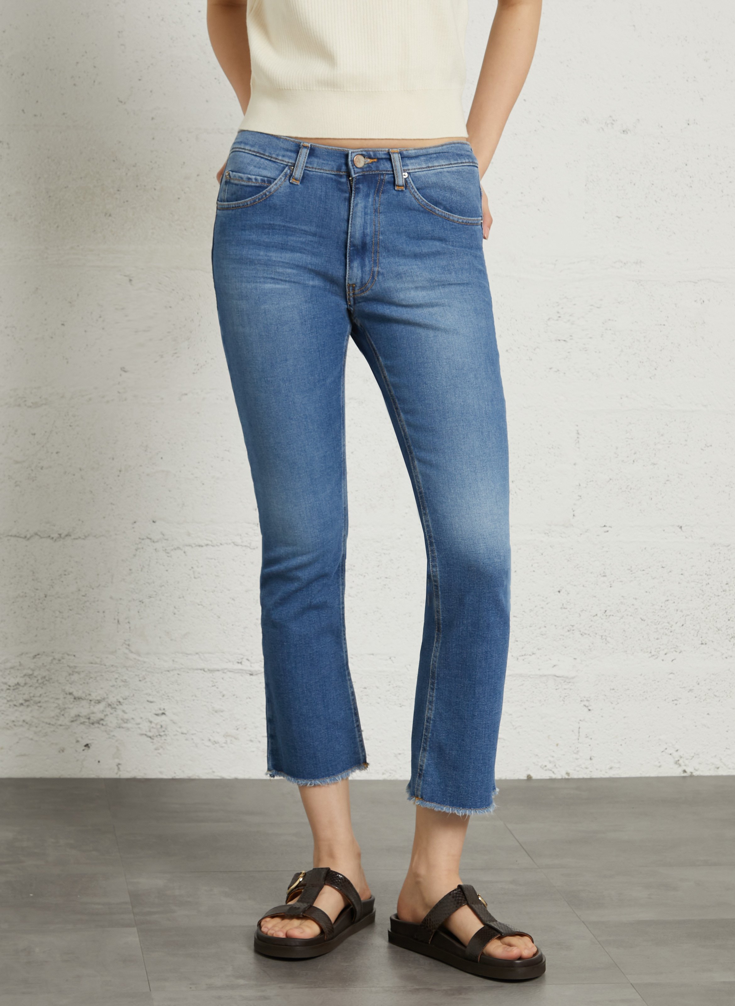 Faded cotton-blend flared jeans ACQUAVERDE Blue