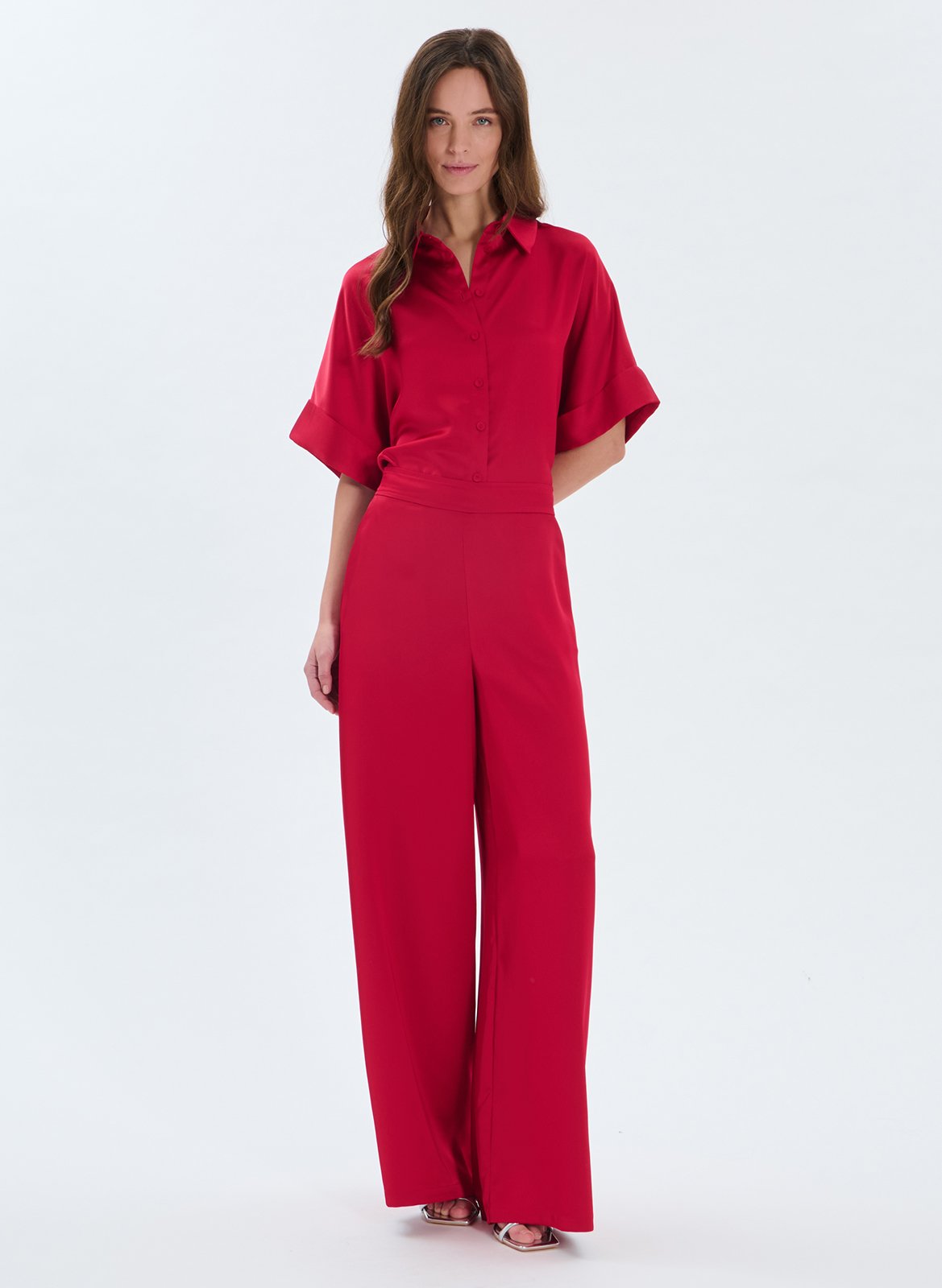 Pantalon large satiné Rouge