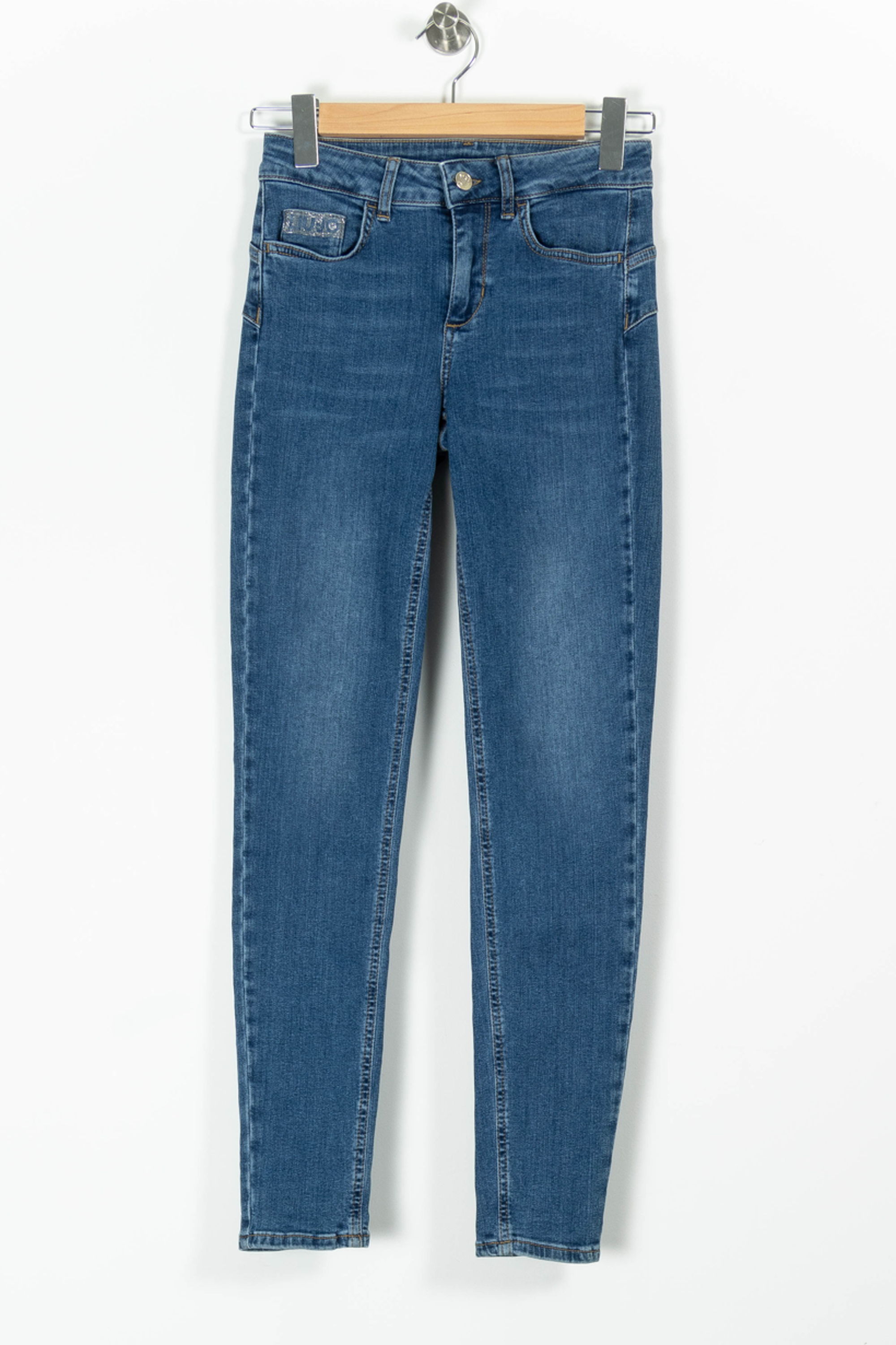 Cropped slim jeans with studs LIU JO - SECONDE MAIN Blue