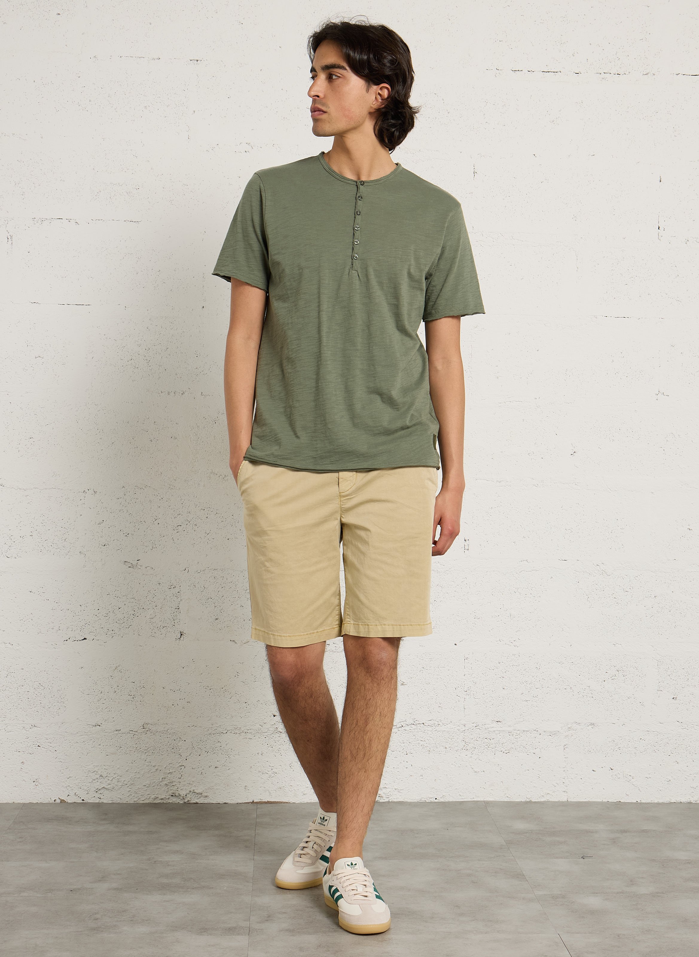 Tee-shirt droit col rond boutonné en coton LE TEMPS DES CERISES Blanc