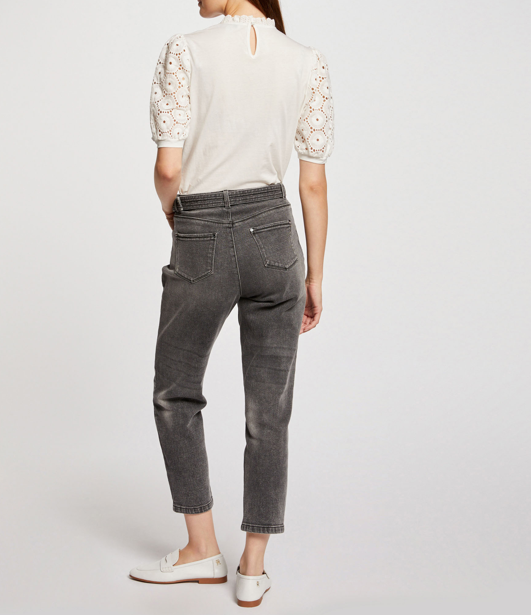High-neck embroidered cotton top MORGAN White