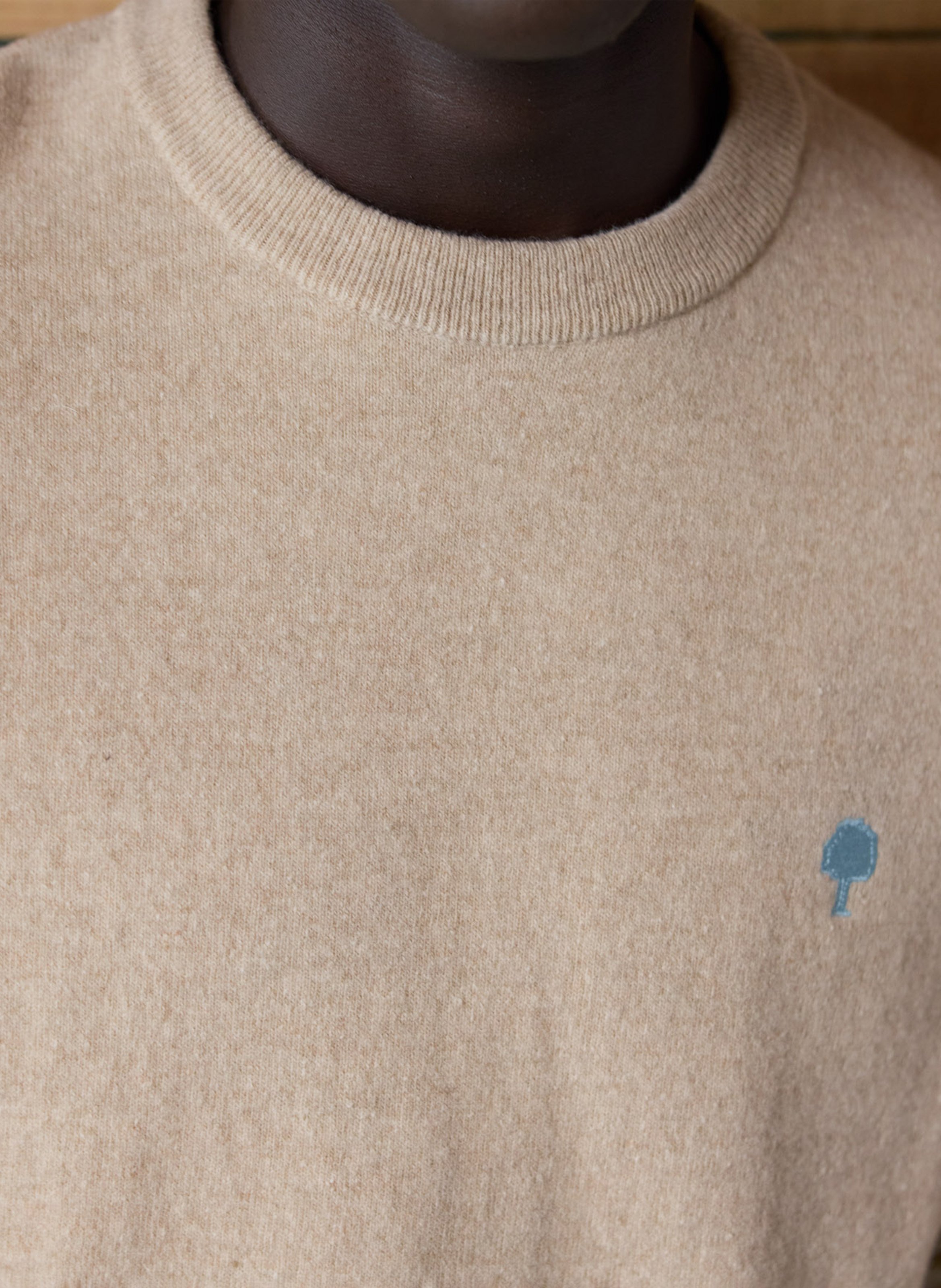 Pull ajusté col rond en laine mélangée FAGUO Beige