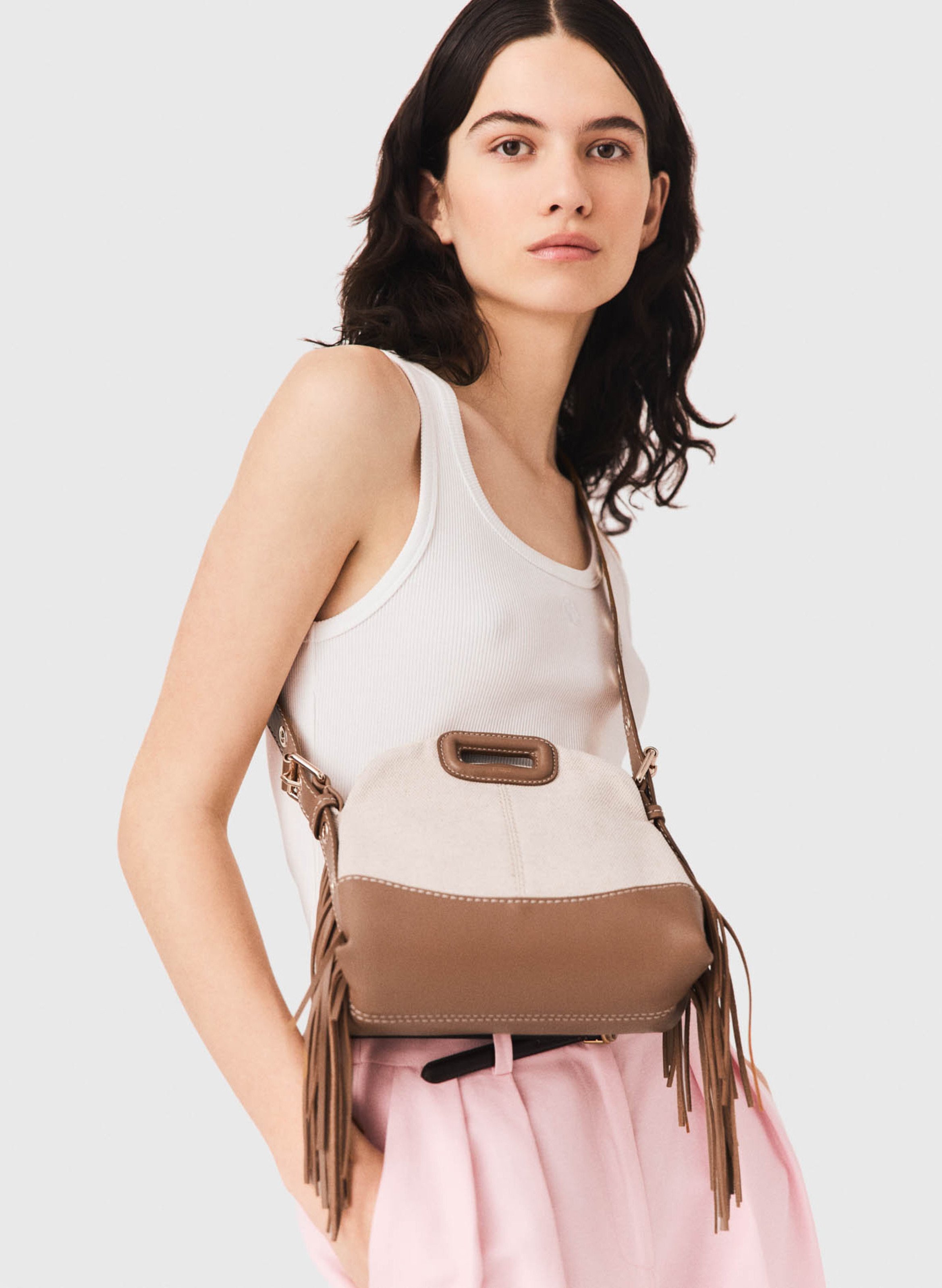 Sac bandoulière en coton et lin MAJE Beige